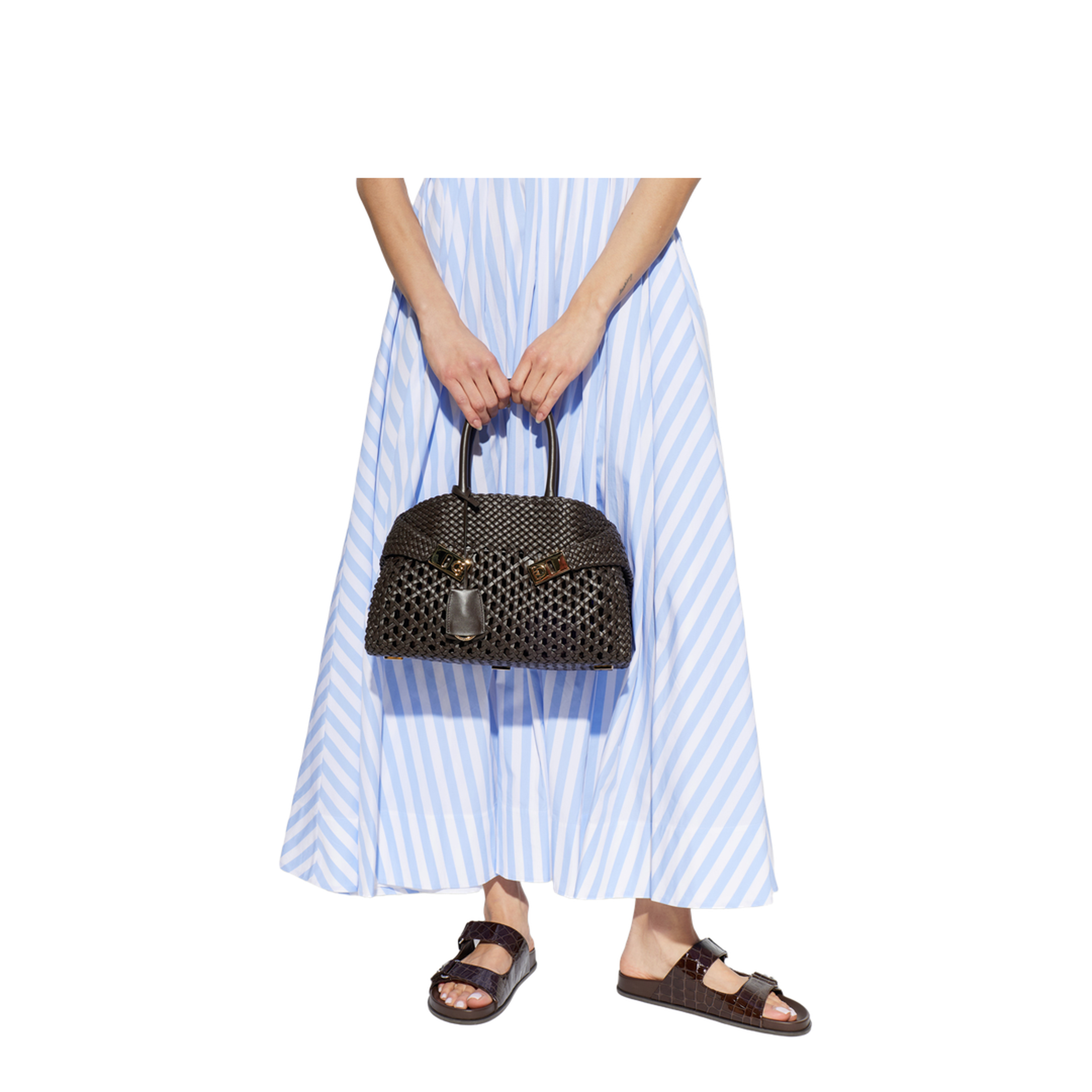 Hug Medium Woven Nappa Leather Handbag - Testa di Moro - Image 2