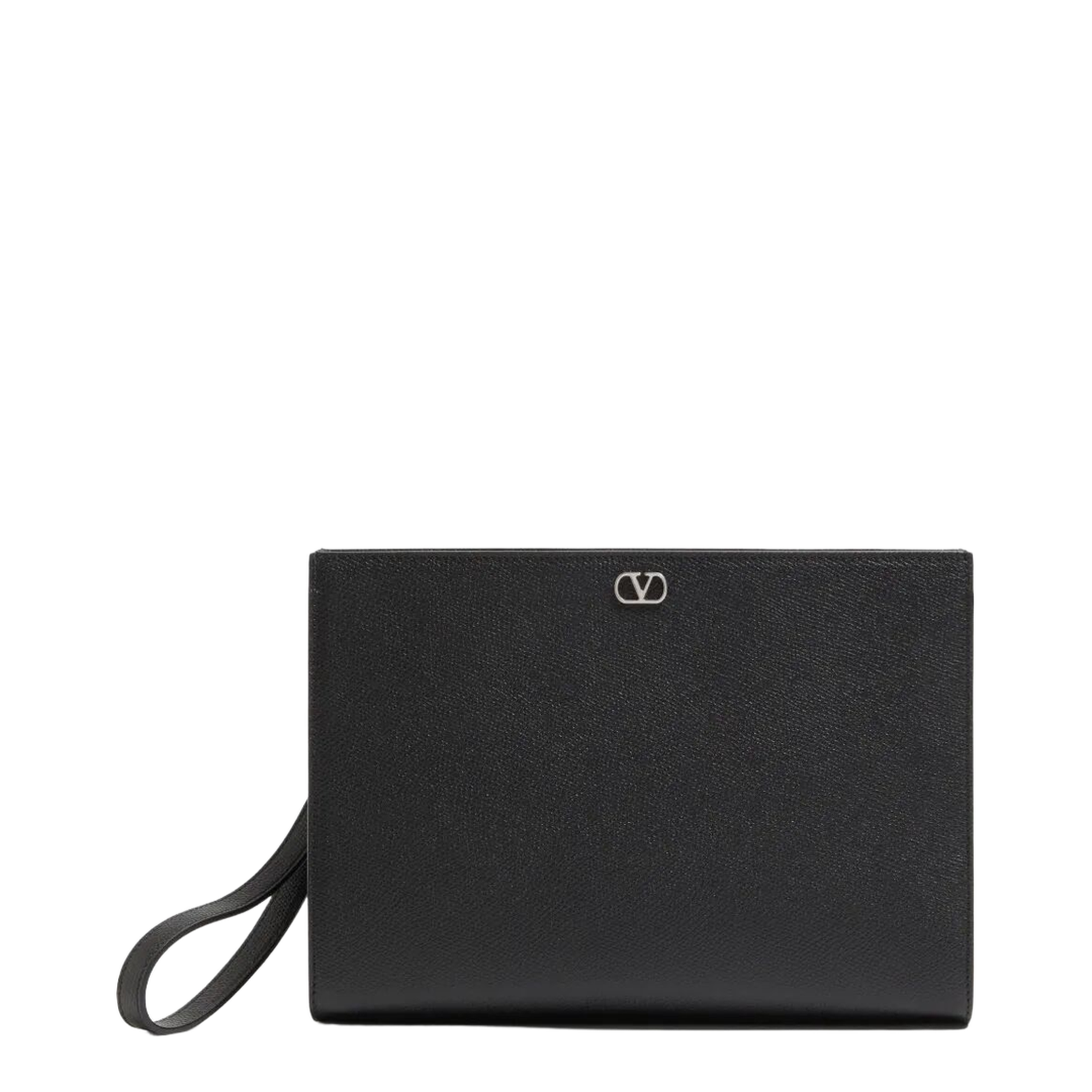 VLogo Signature Grainy Calfskin Clutch - Black - Image 1