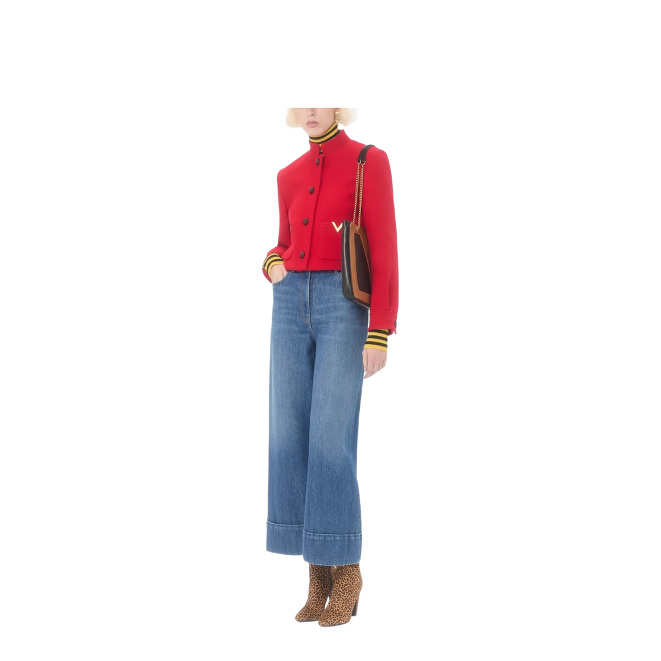 Cuffed Cropped Denim Jeans Blue - Image 2