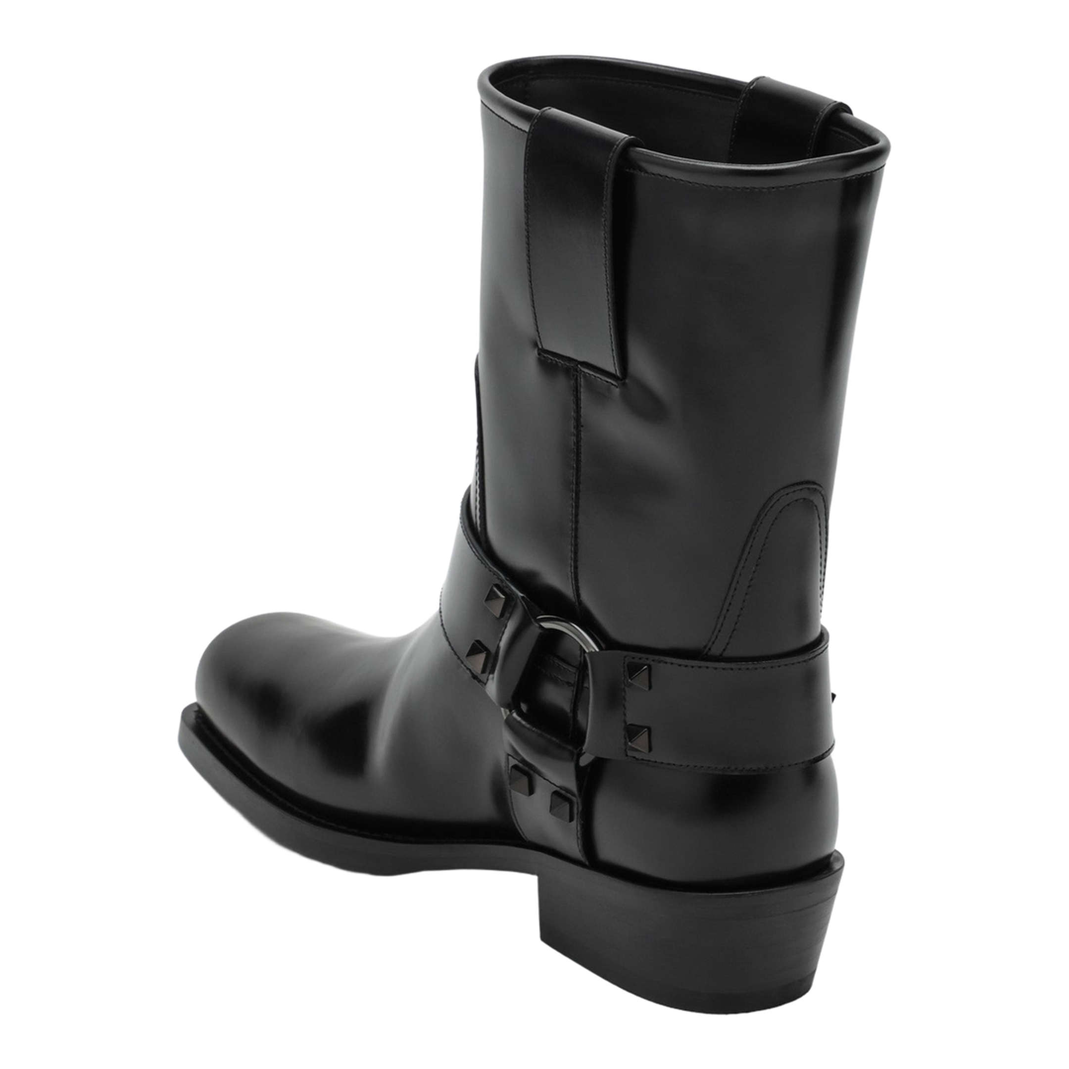 Black Leather Biker Rockstud Low Boot - Image 2