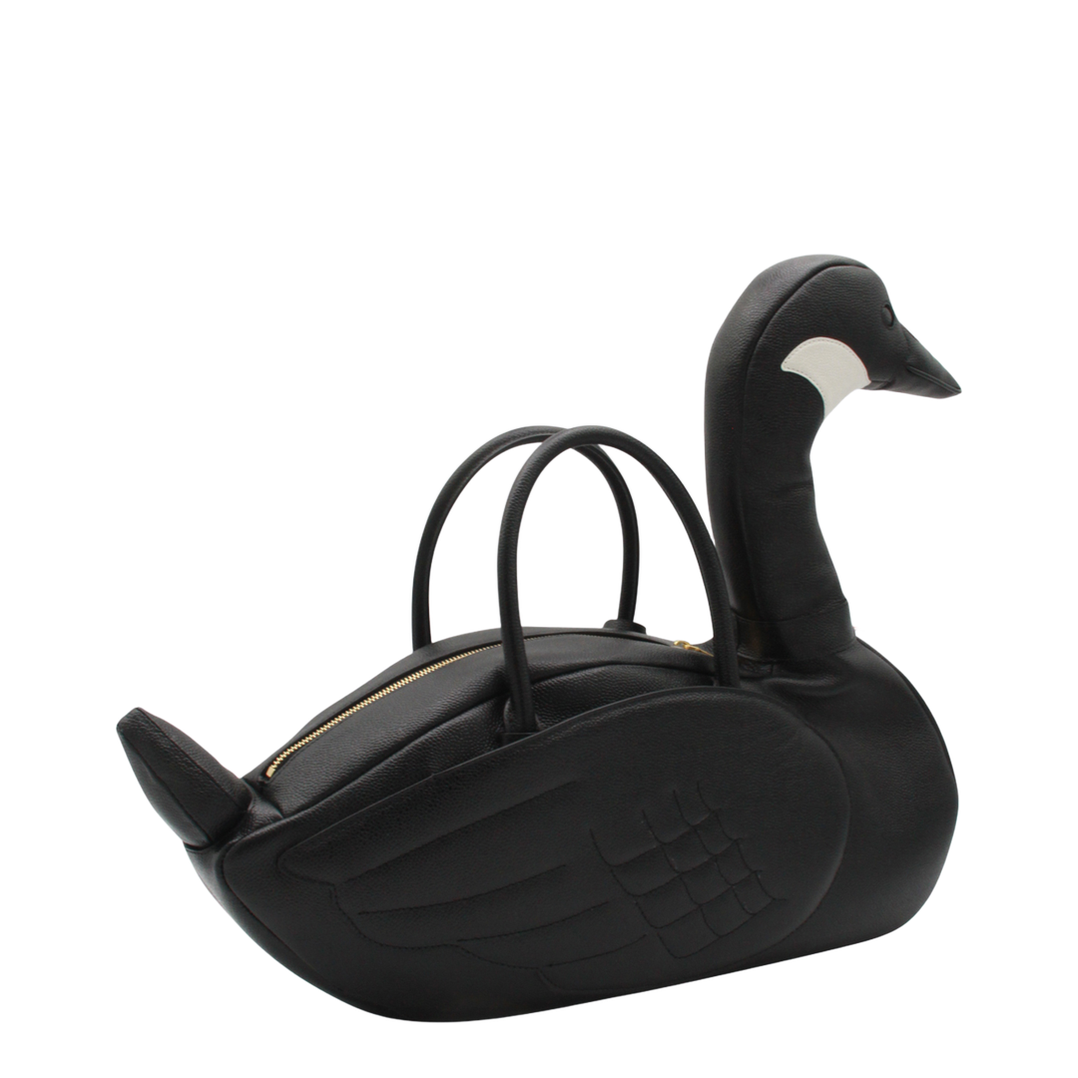 Goose Bag Pebble Grain Leather Top Handle Bag - Black - Image 4
