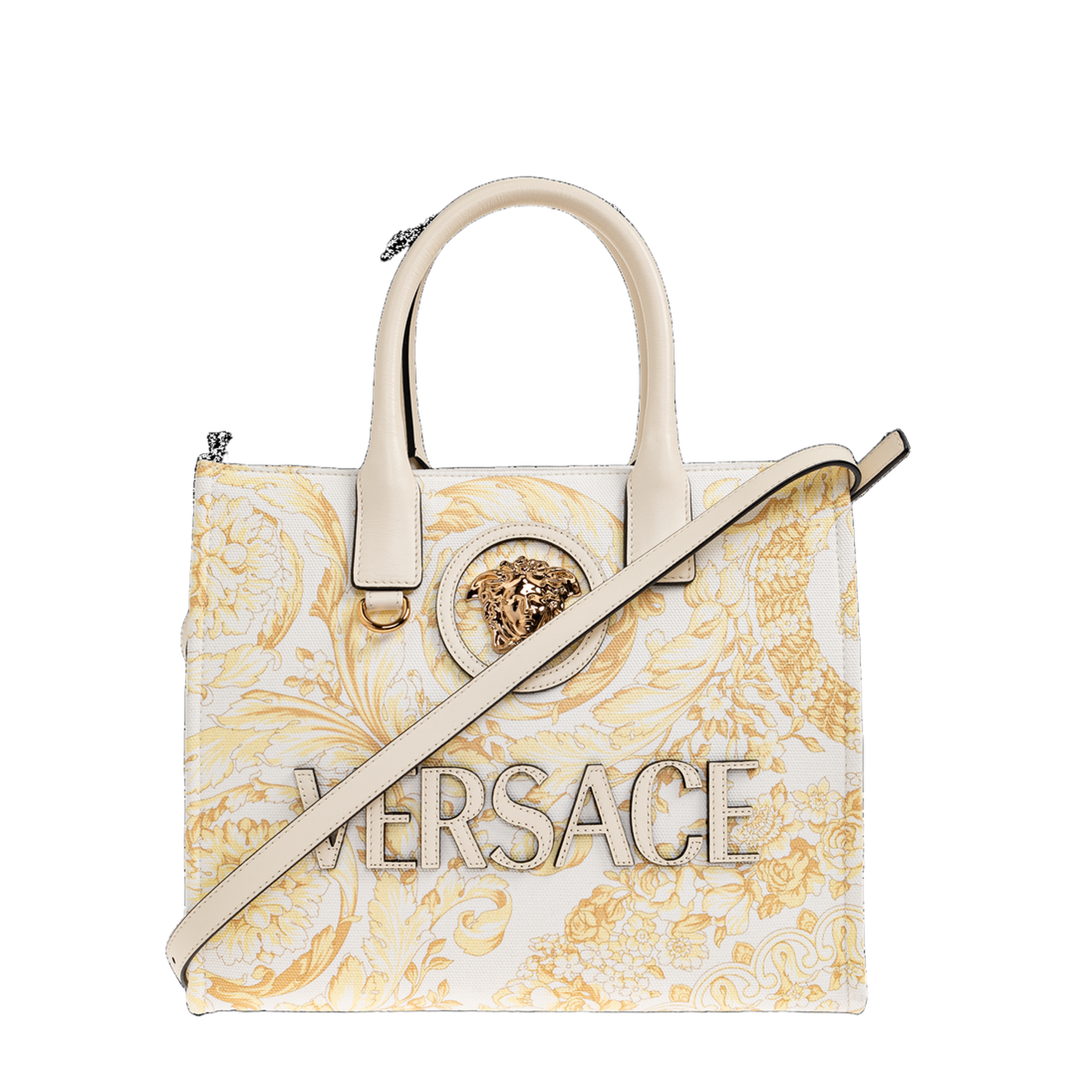 Versace La Medusa Small Canvas Tote Bag - Cream/Off-White - Image 1