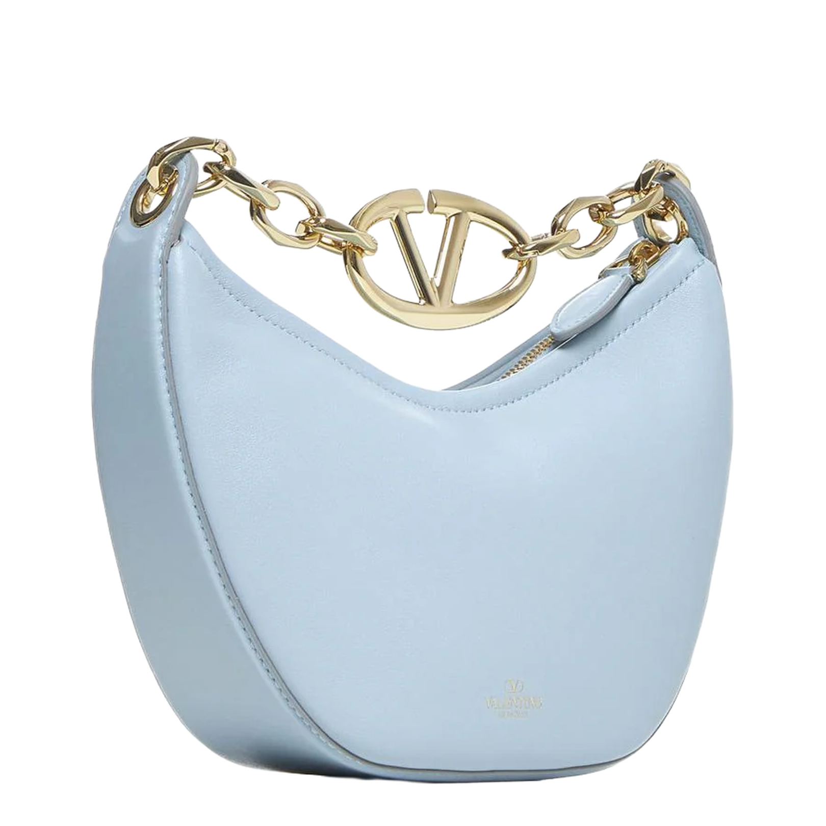 Light Blue Leather Mini Hobo Handbag - Image 3