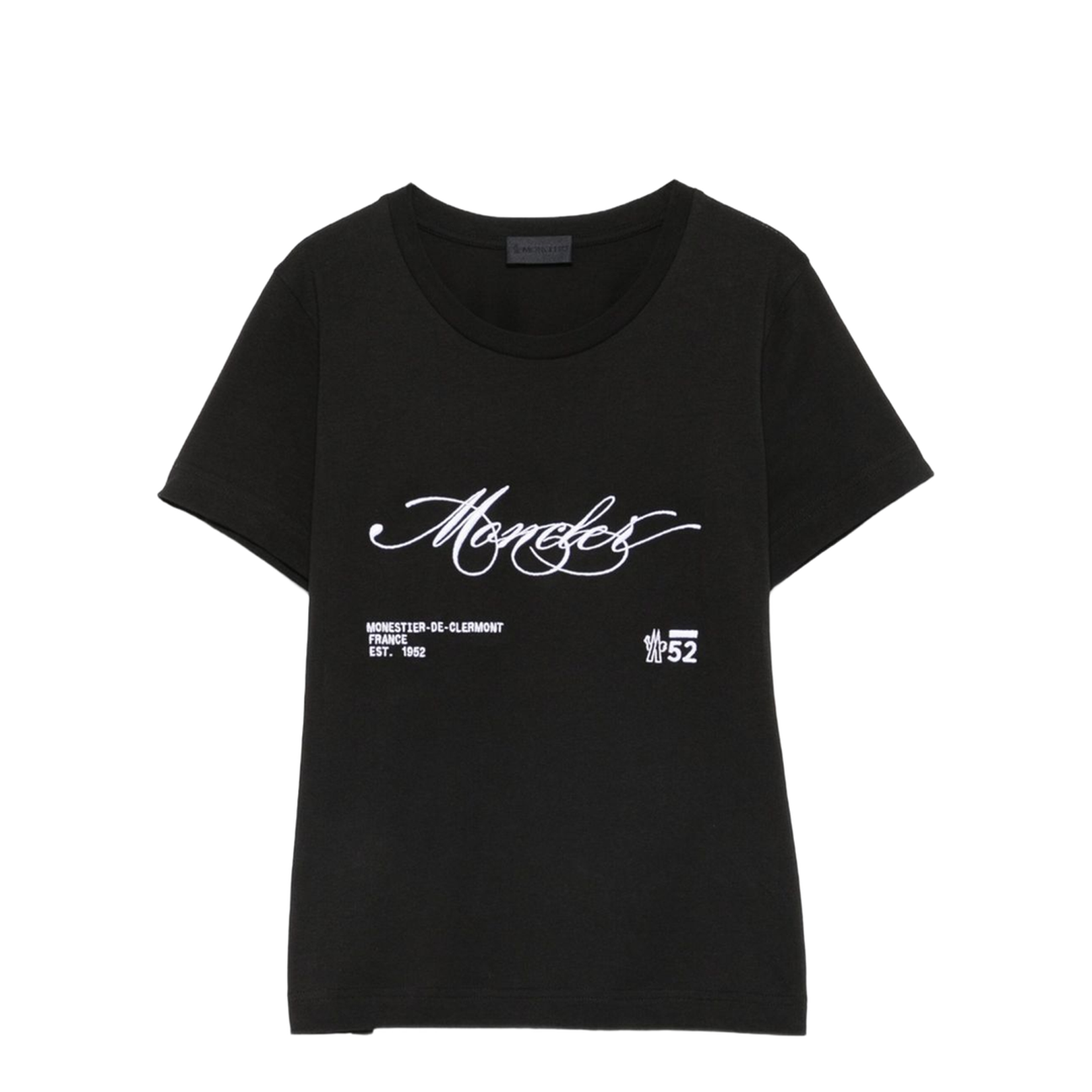 Black Embroidered Cursive Logo Cotton T-Shirt - Image 1