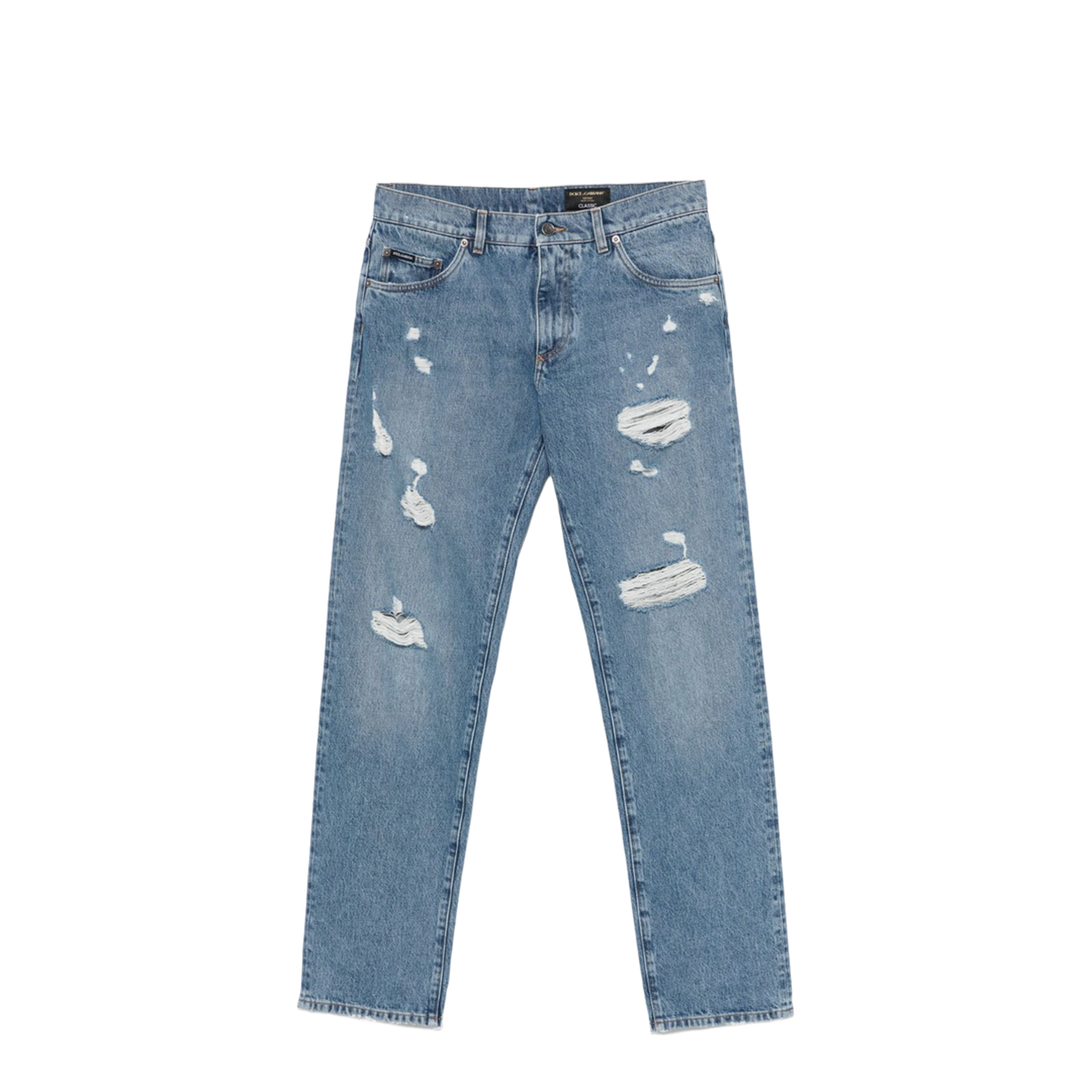 Classic Five-Pocket Cotton Jeans with Abrasions - Image 1
