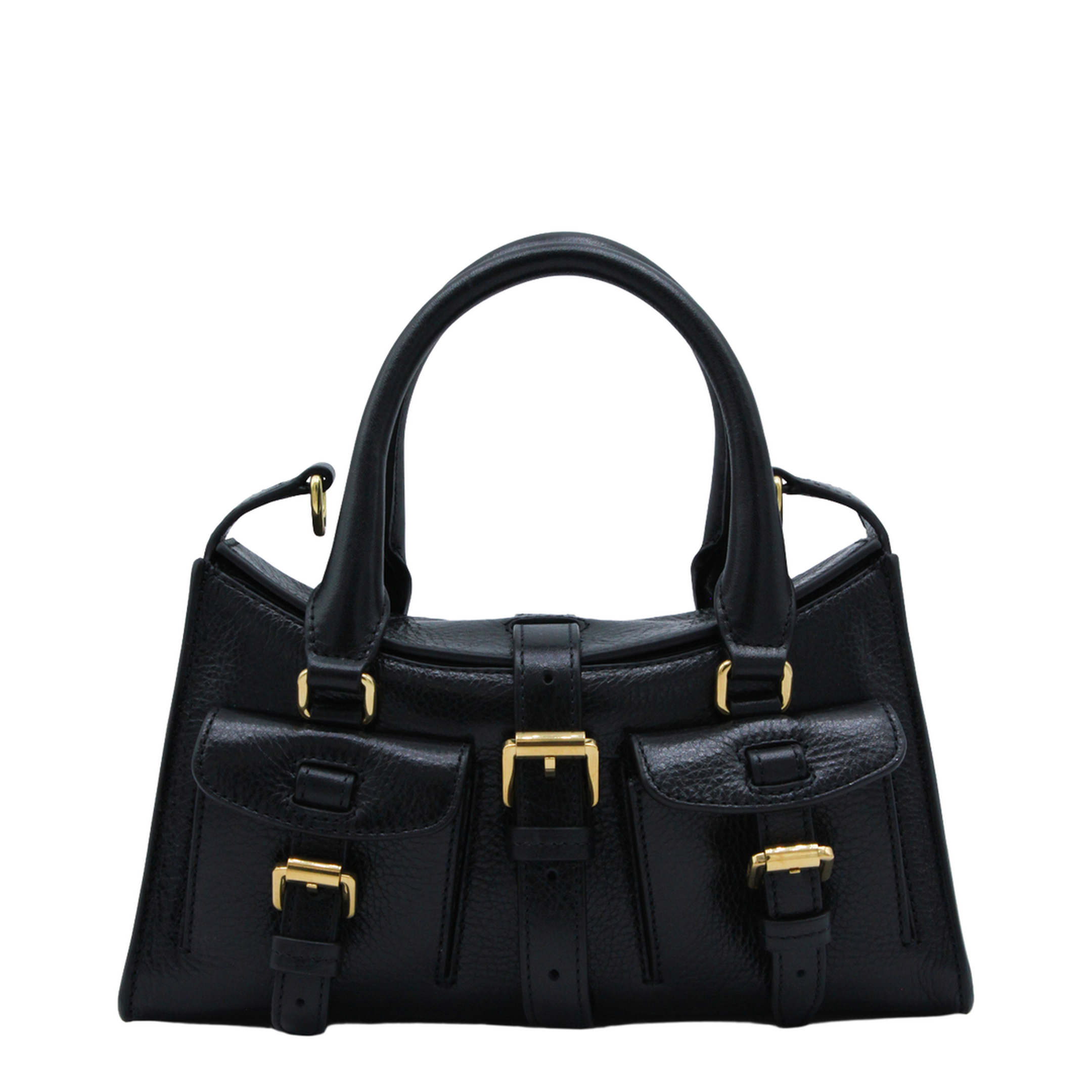 Mini Roxanne High Shine Leather Handbag - Black - Image 1