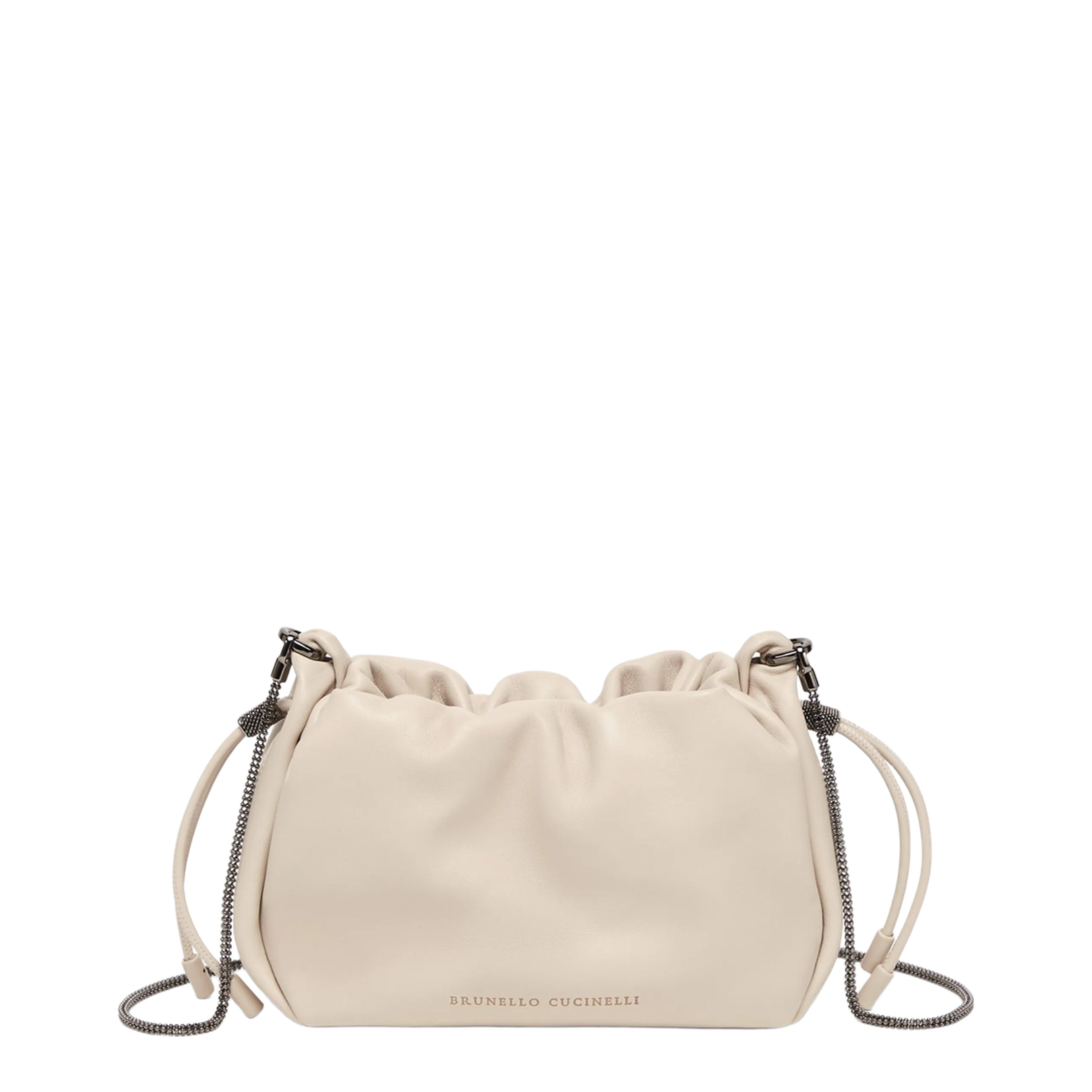 Mellow Beige Crossbody Bag with Drawstring Closure and Chain Shoulder Strap - Image 1
