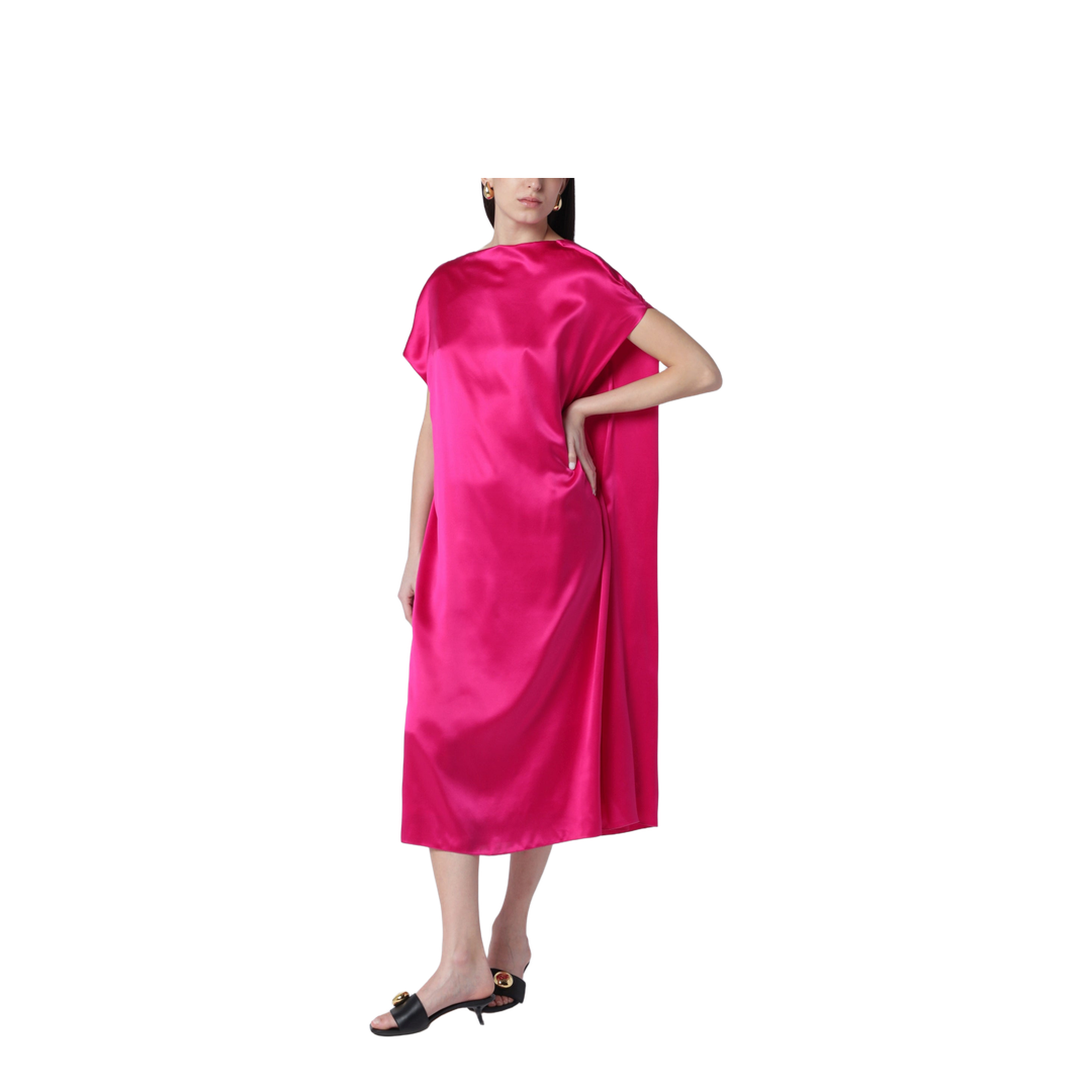 Fuchsia Silk Satin Midi Dress - Image 1
