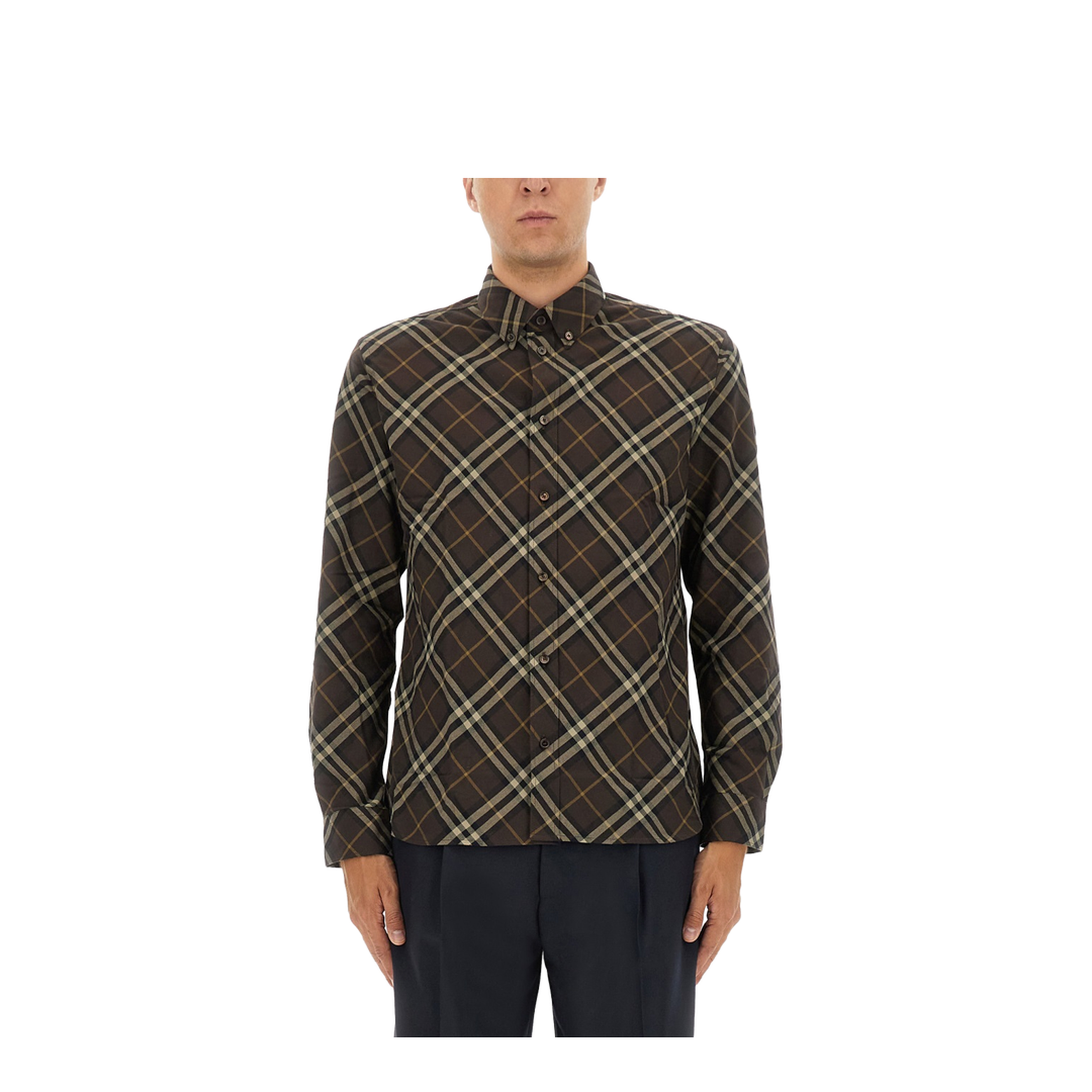 Cotton Shirt With Check Motif In Brown - Image 1