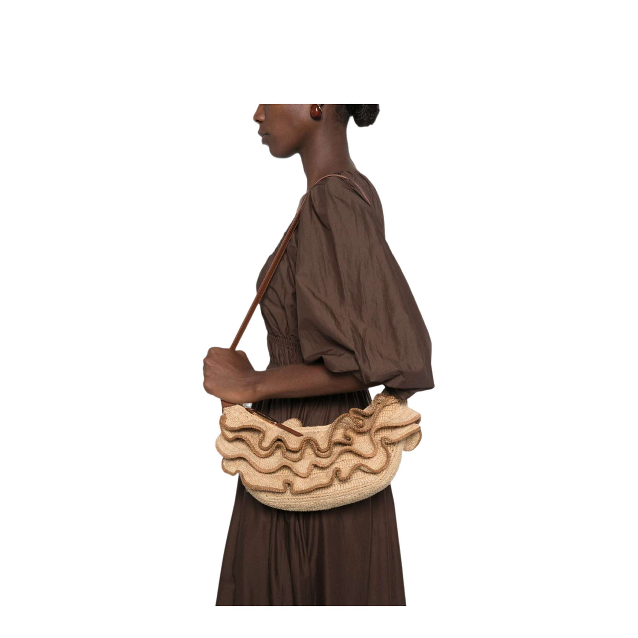 Paula's Ibiza Raffia with Calfskin Trim Shoulder Bag - Brown - Image 4