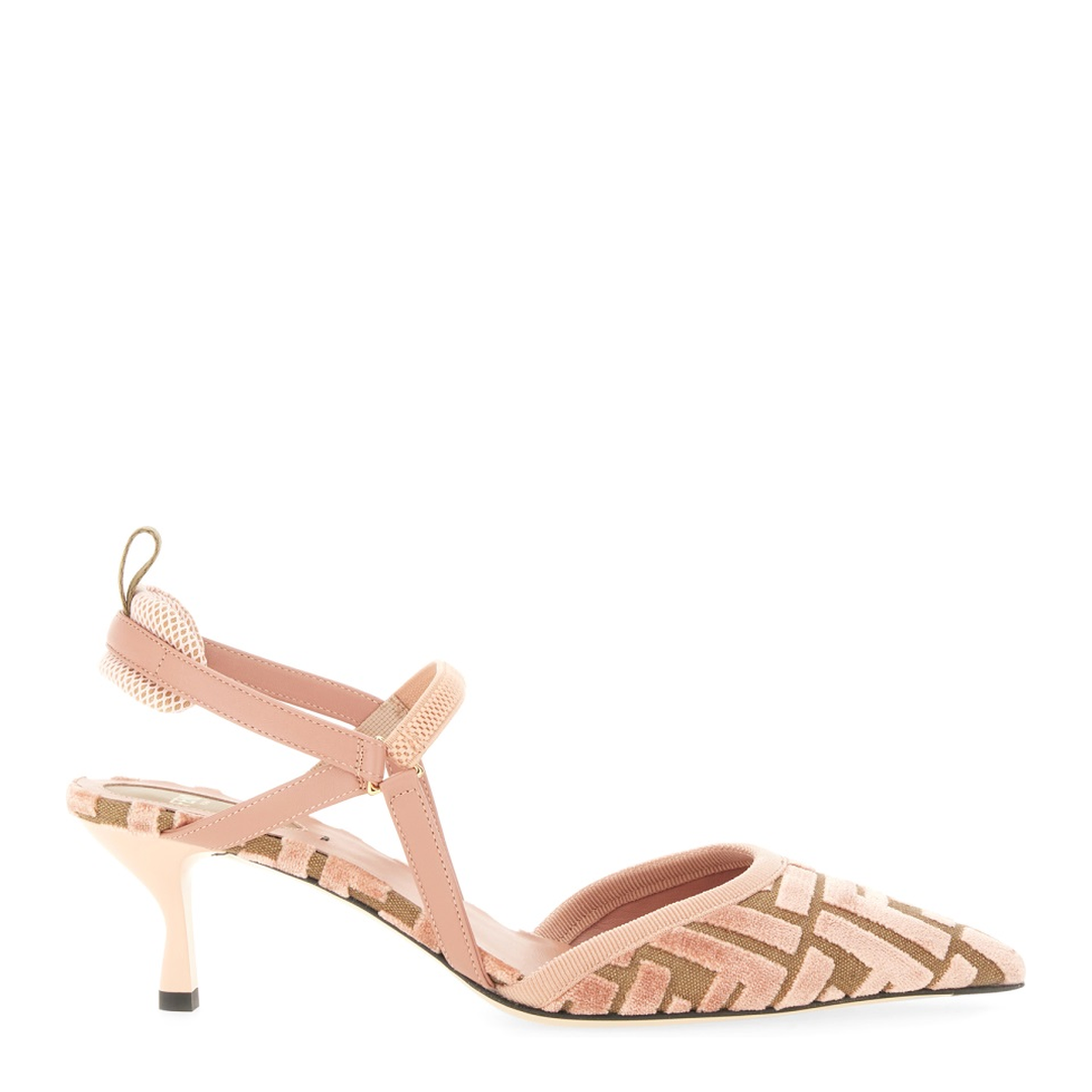 Pink Leather FF-Pattern Slingback Strap Pointed Toe Kitten Heel - Image 1