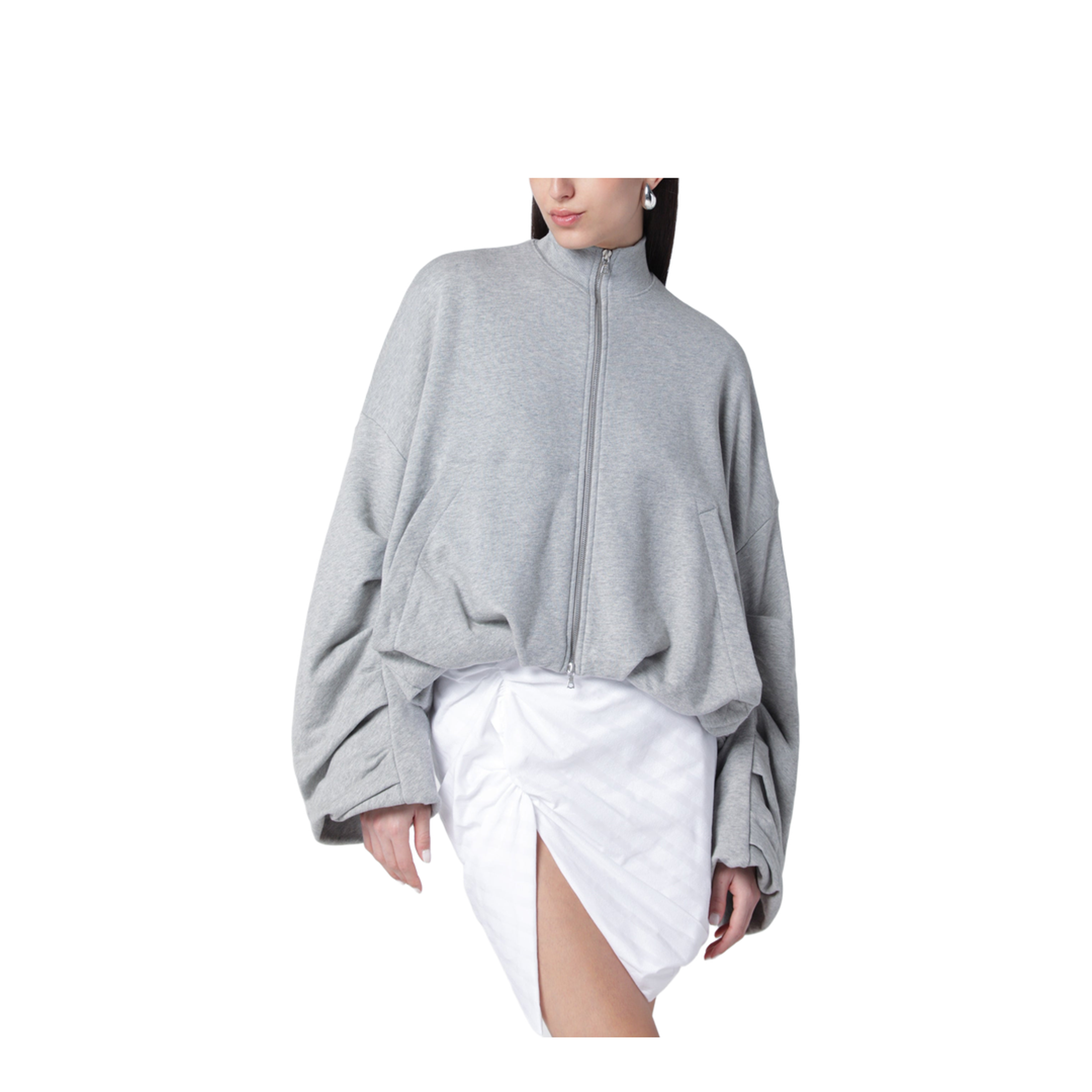 Grey Oversized Cotton Sweatshirt With Draping - Image 1
