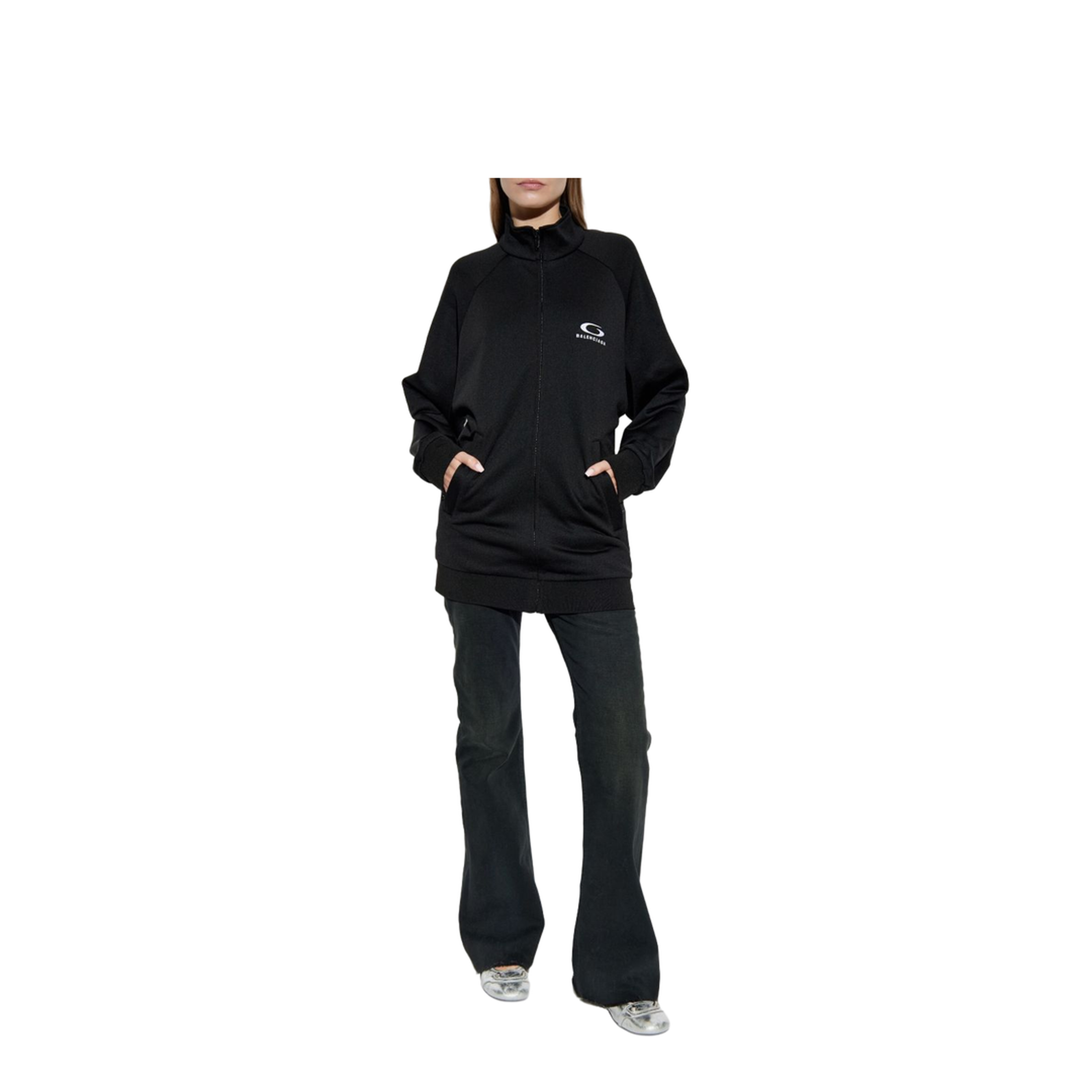 Black Cotton Zip-Up Tracksuit Jacket - Image 3