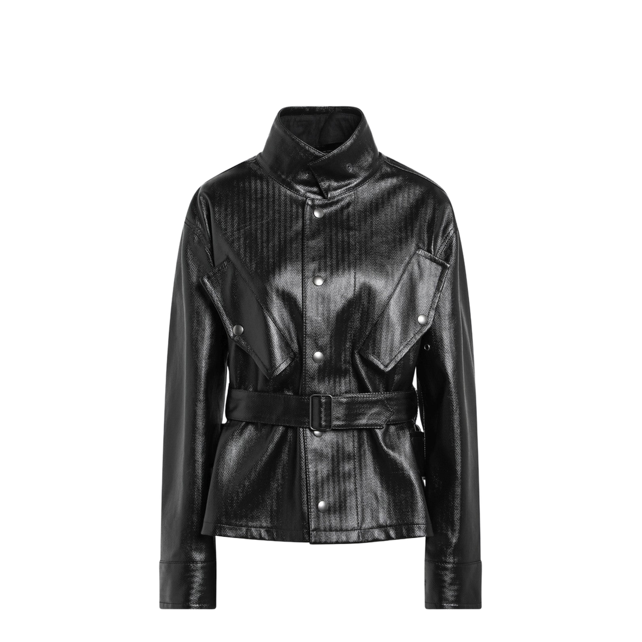 Black Cotton Belted Jacket - Image 1