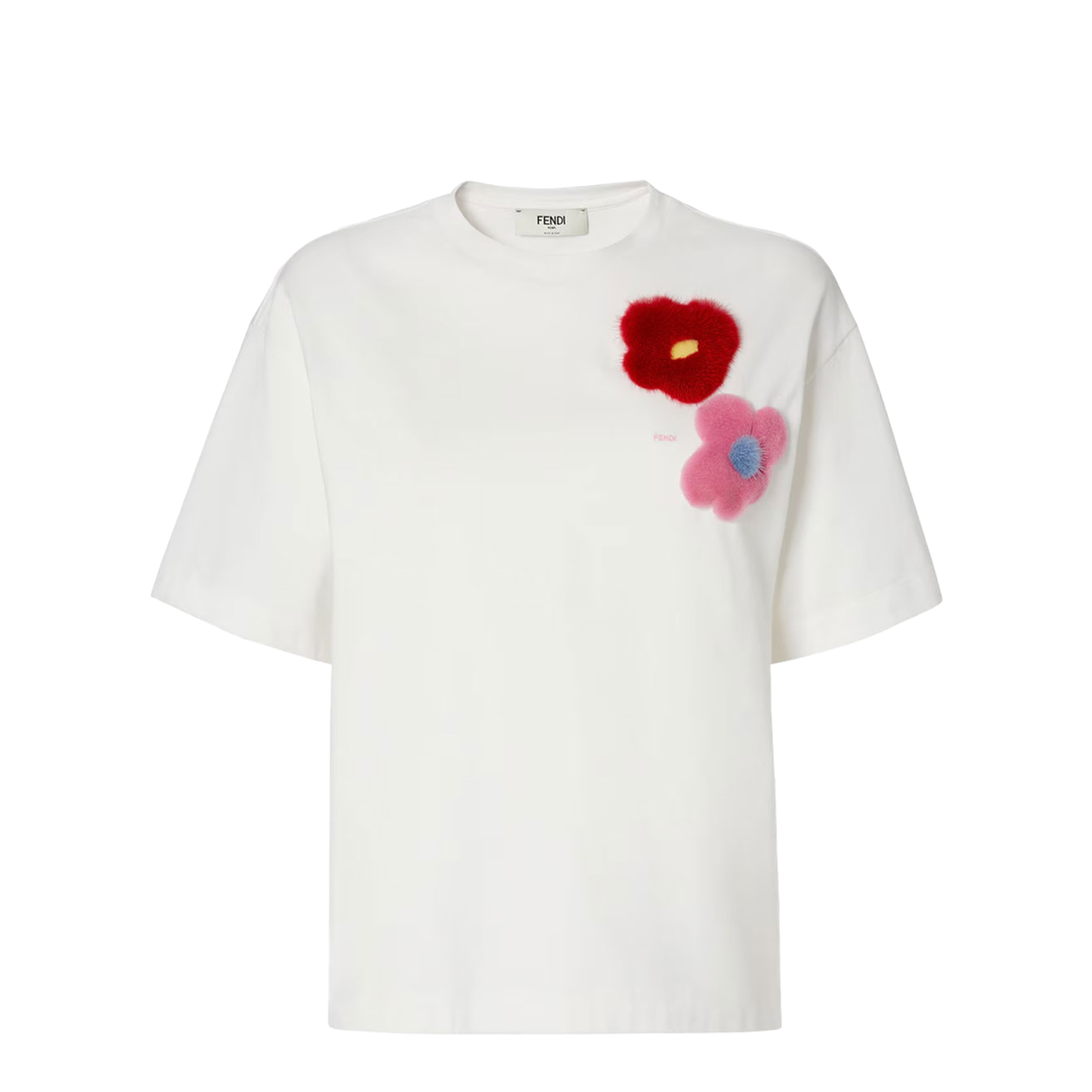 Jersey T-Shirt with Sunny Side Flowers Mink Brooches - Image 1