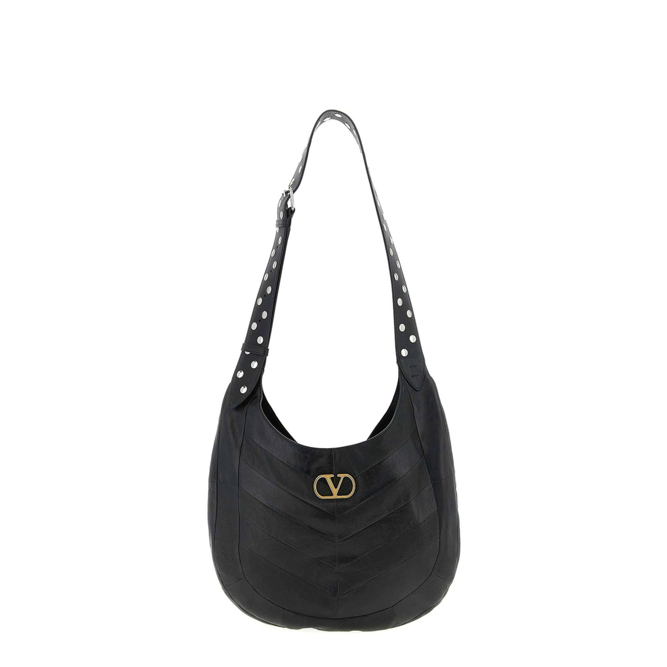 VLogo Signature Medium Calfskin Hobo Bag - Black - Image 1