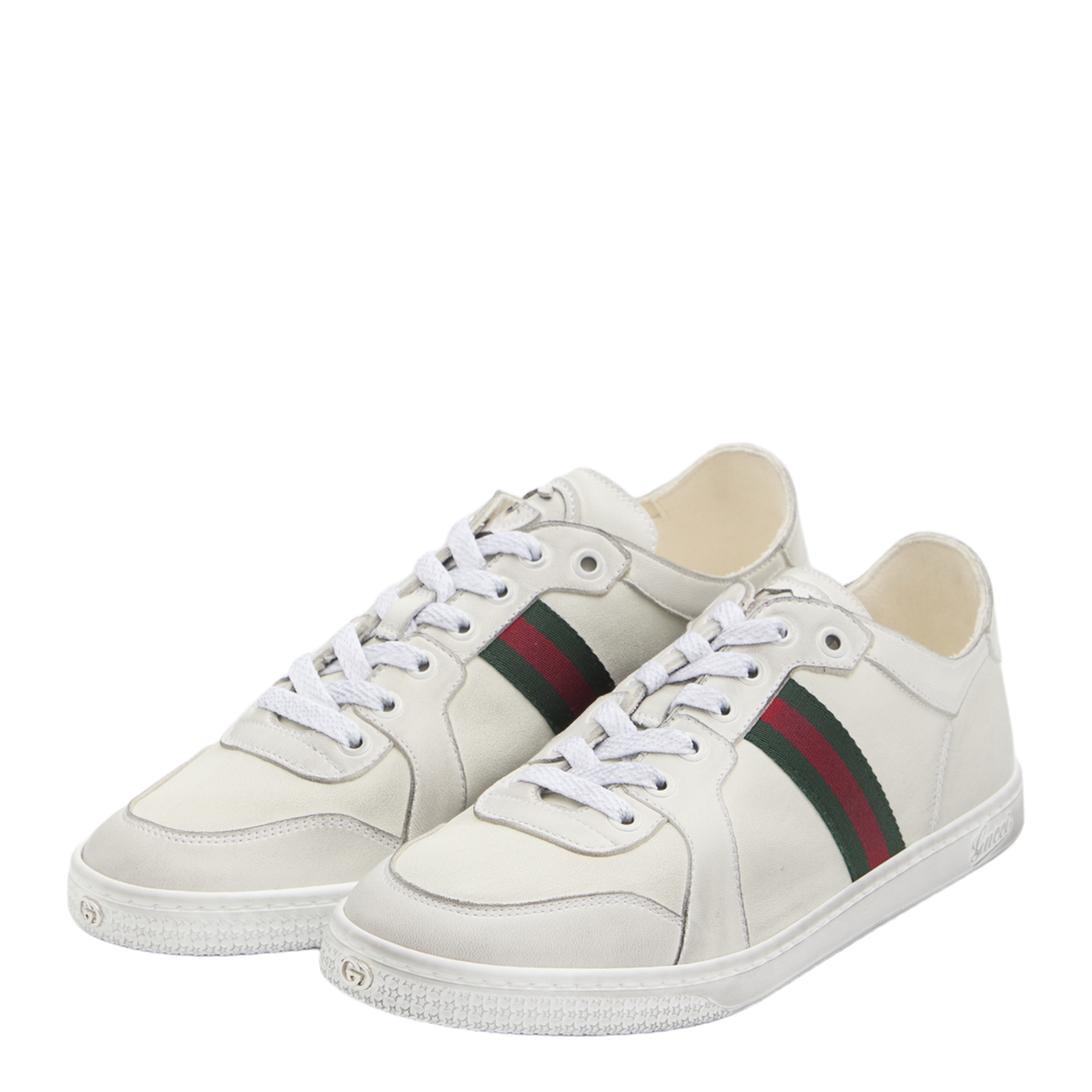 Stretch Low-Top Trainer in White Leather - Image 2