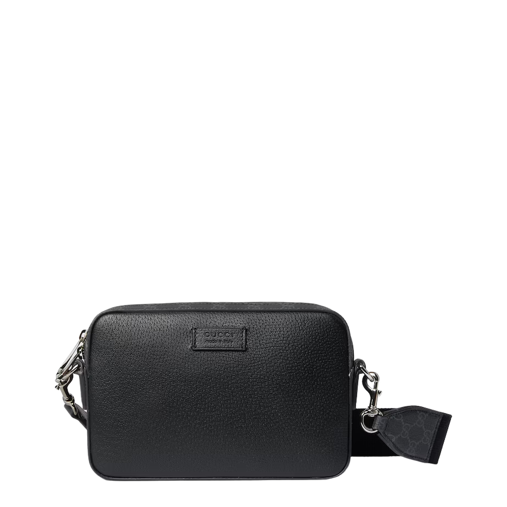 Leather Crossbody Bag With Web - Black - Image 1