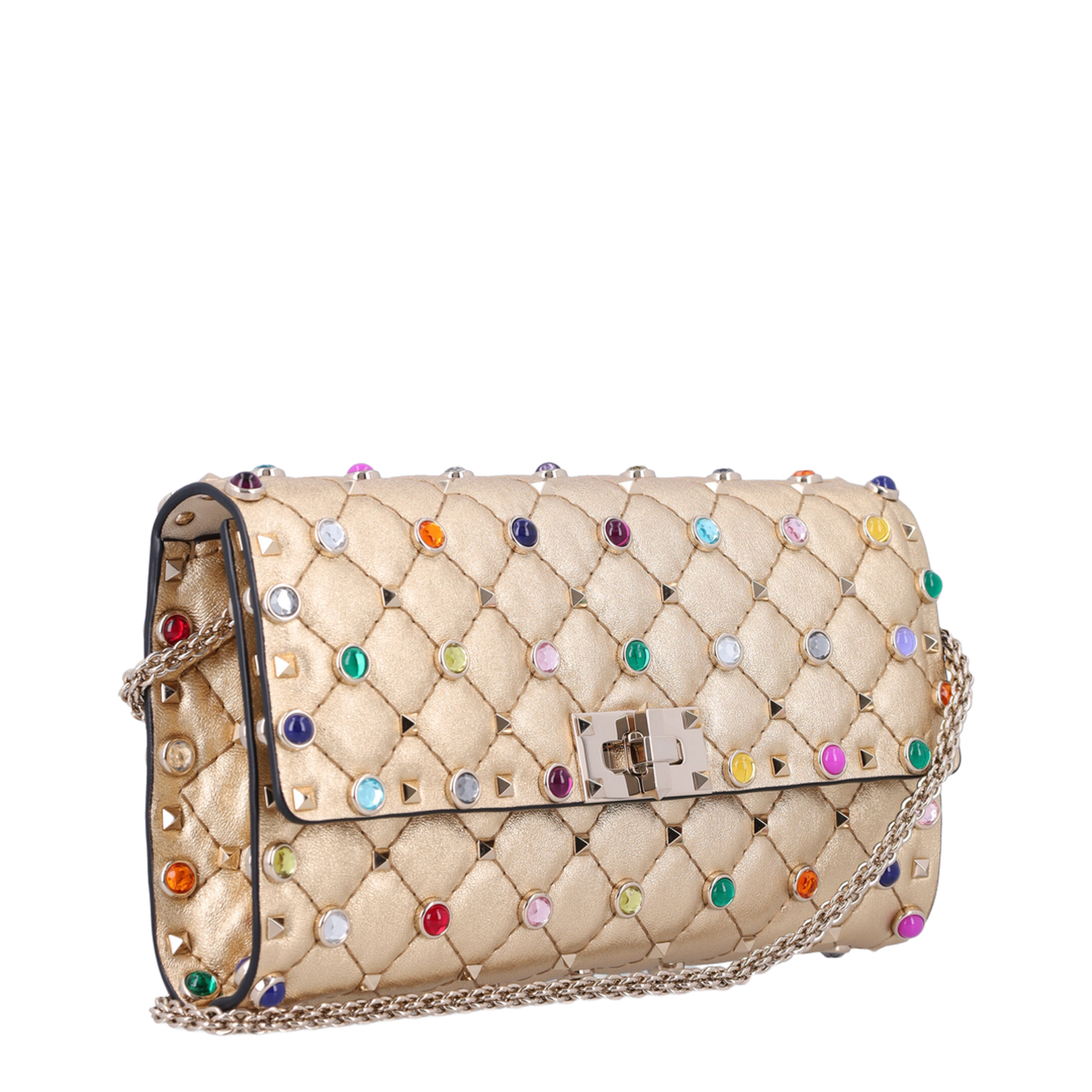 Rockstud Spike Multicolor Studded Shoulder Bag in Metallic Nappa - Image 2