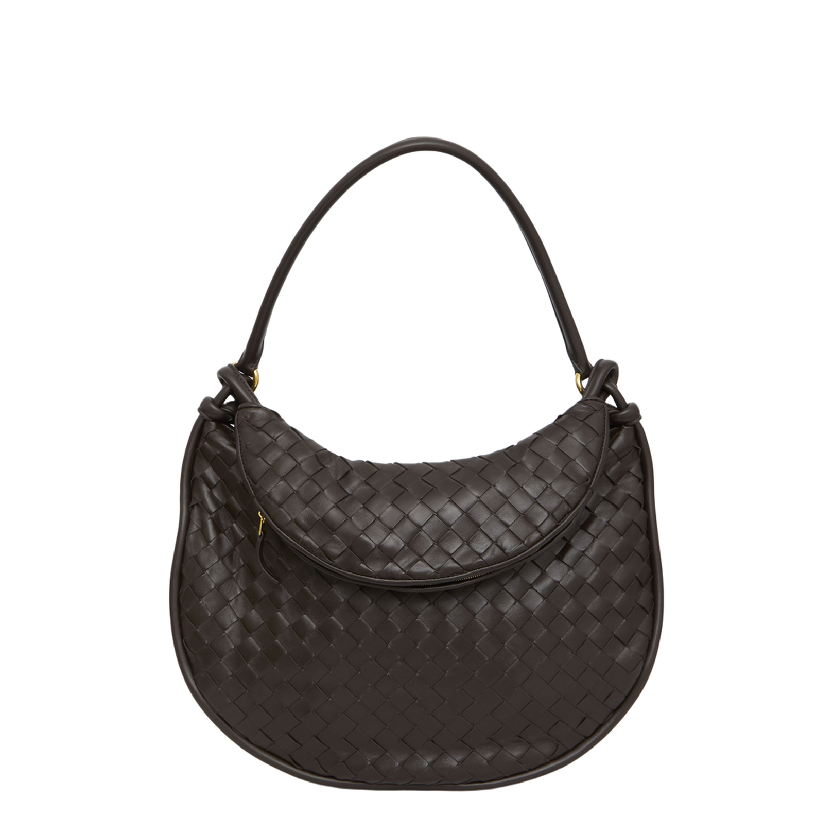 Intrecciato Large Leather Shoulder Bags - Brown - Image 1
