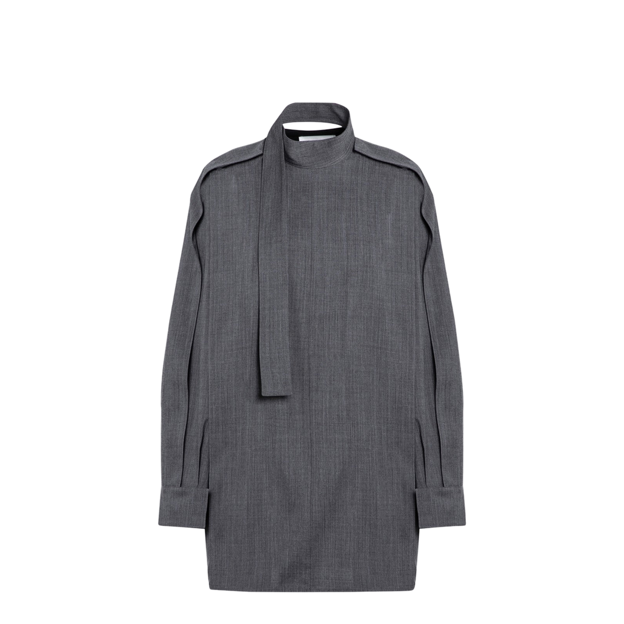 Grey Wool Shirt With Scarf - Image 1