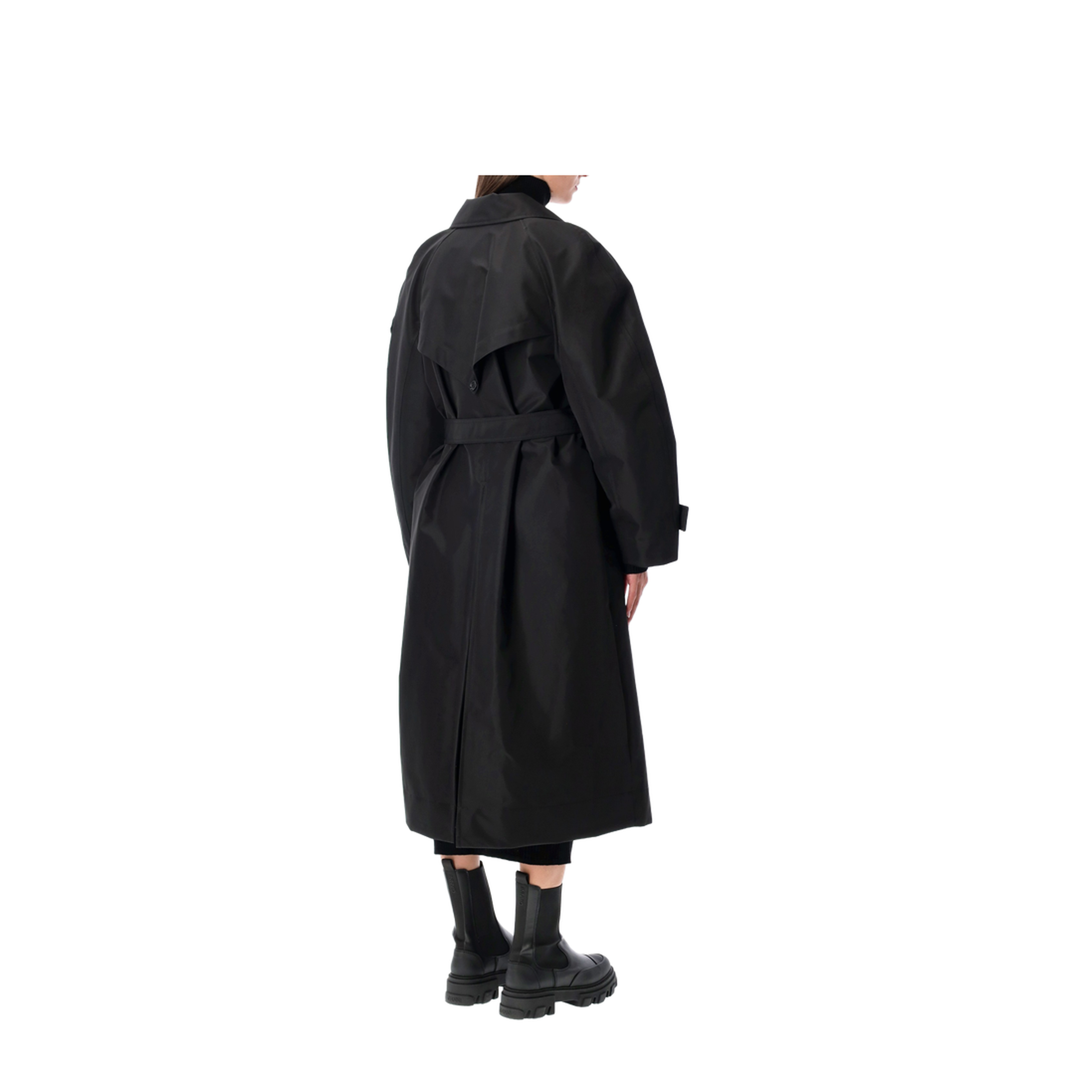 Black Double-Breasted Trench Coat with Belt - Image 2