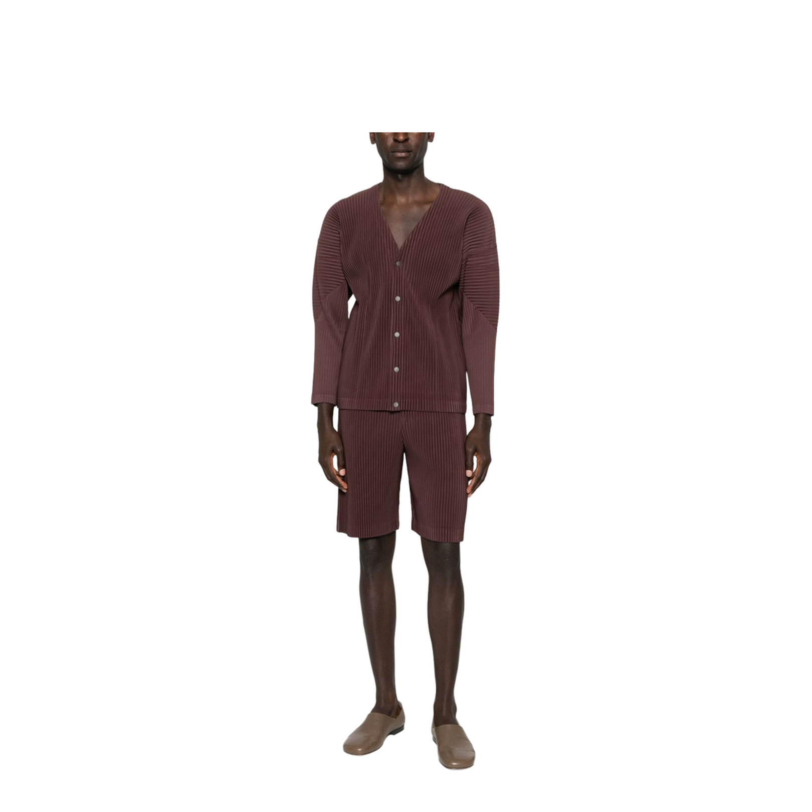 Brown Pleated Design Straight Hem Elasticated Waistband - Image 2