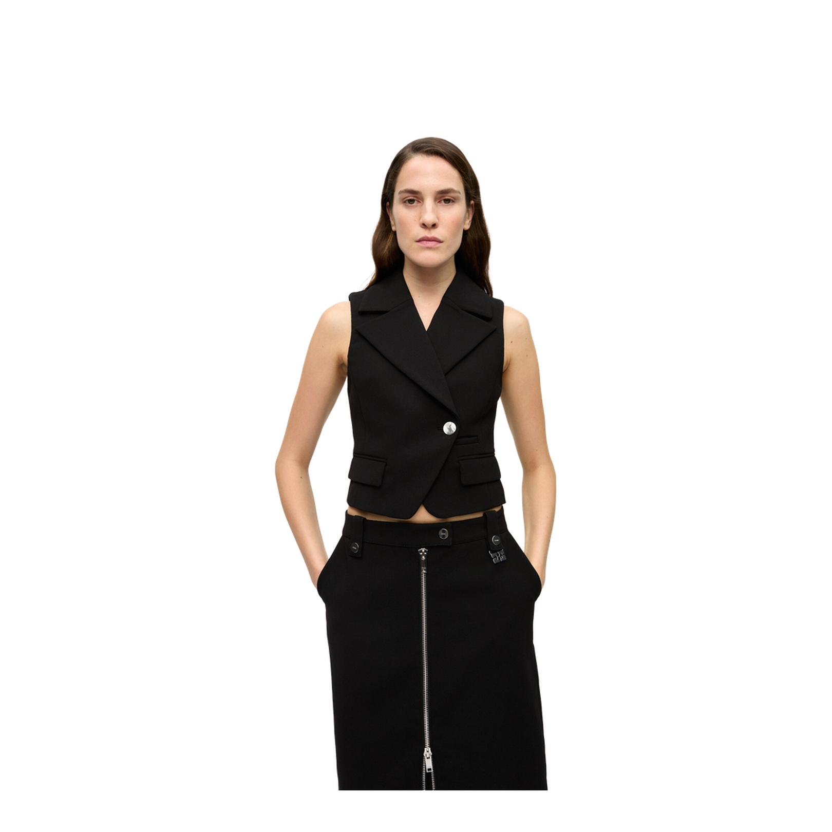 Black Bonded Crepe Vest - Image 2