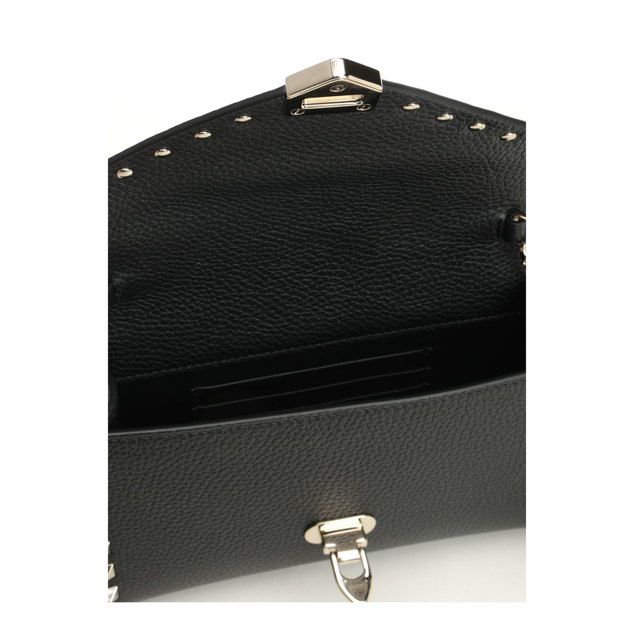 Rockstud Grainy Calfskin Wallet On Chain - Black - Image 4