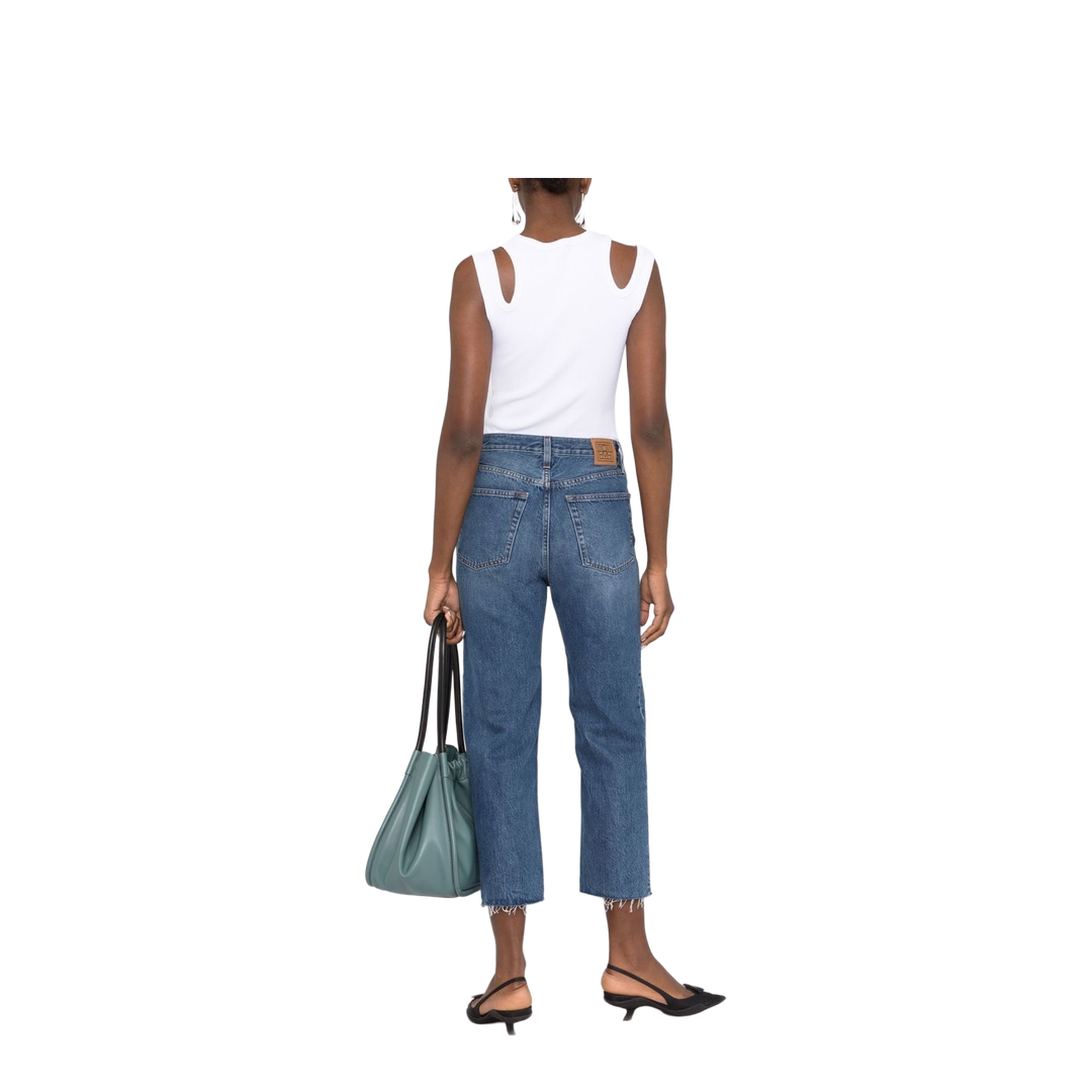 Blue Cotton Cropped Straight-Leg Jeans - Image 5
