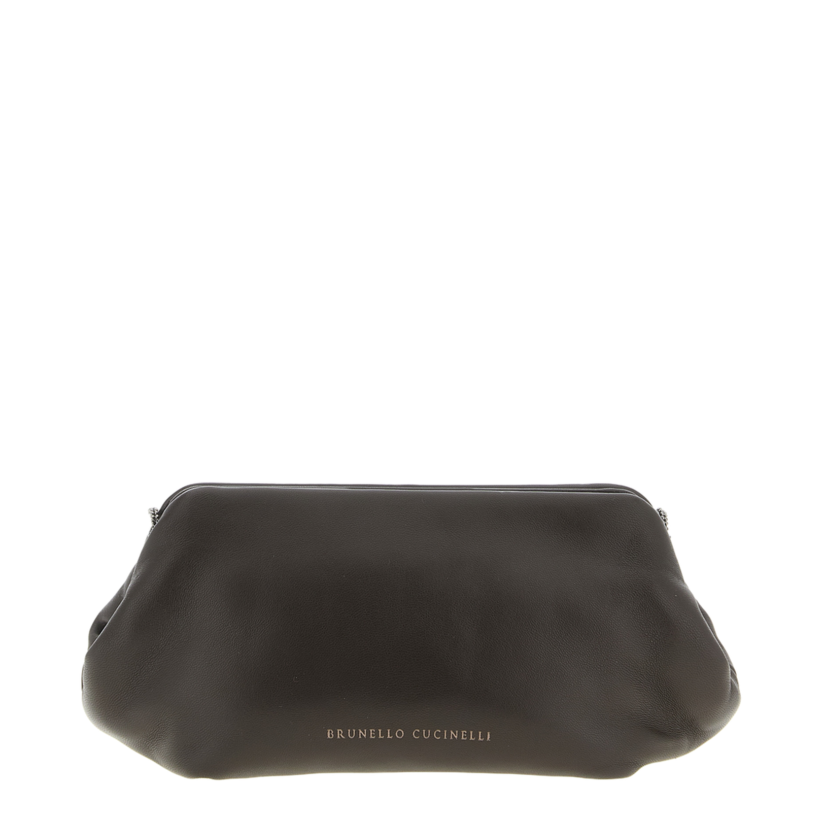 Leather Bag with Fixed Snap Closure and Monile Chain Detail - Image 1