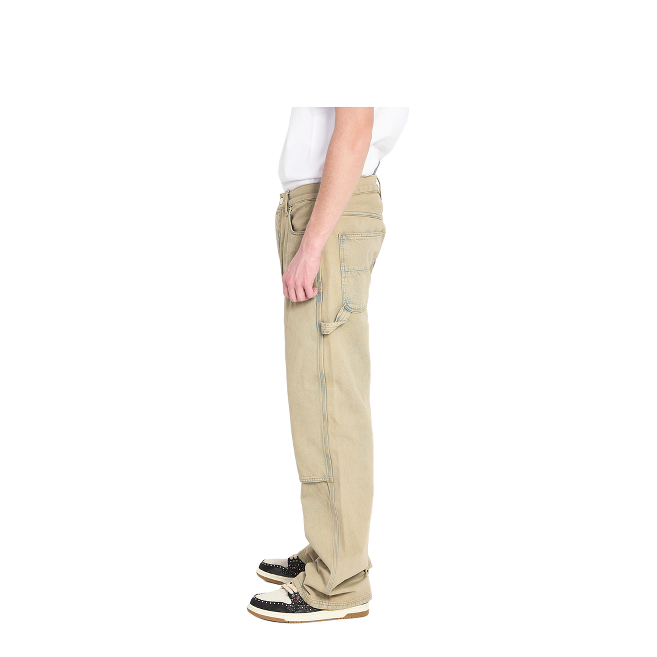 Beige Carpenter Multi-Pocket Denim Jeans - Image 3