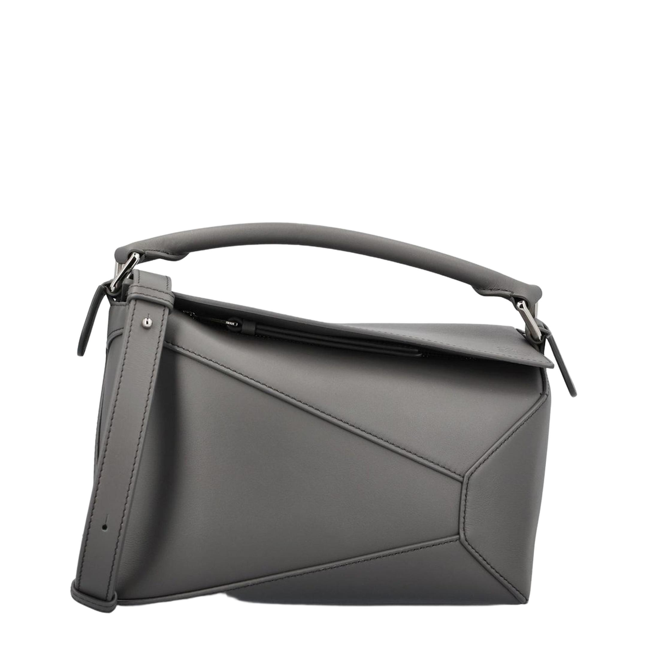 Puzzle Edge Small Calfskin Shoulder Bag- Grey - Image 1
