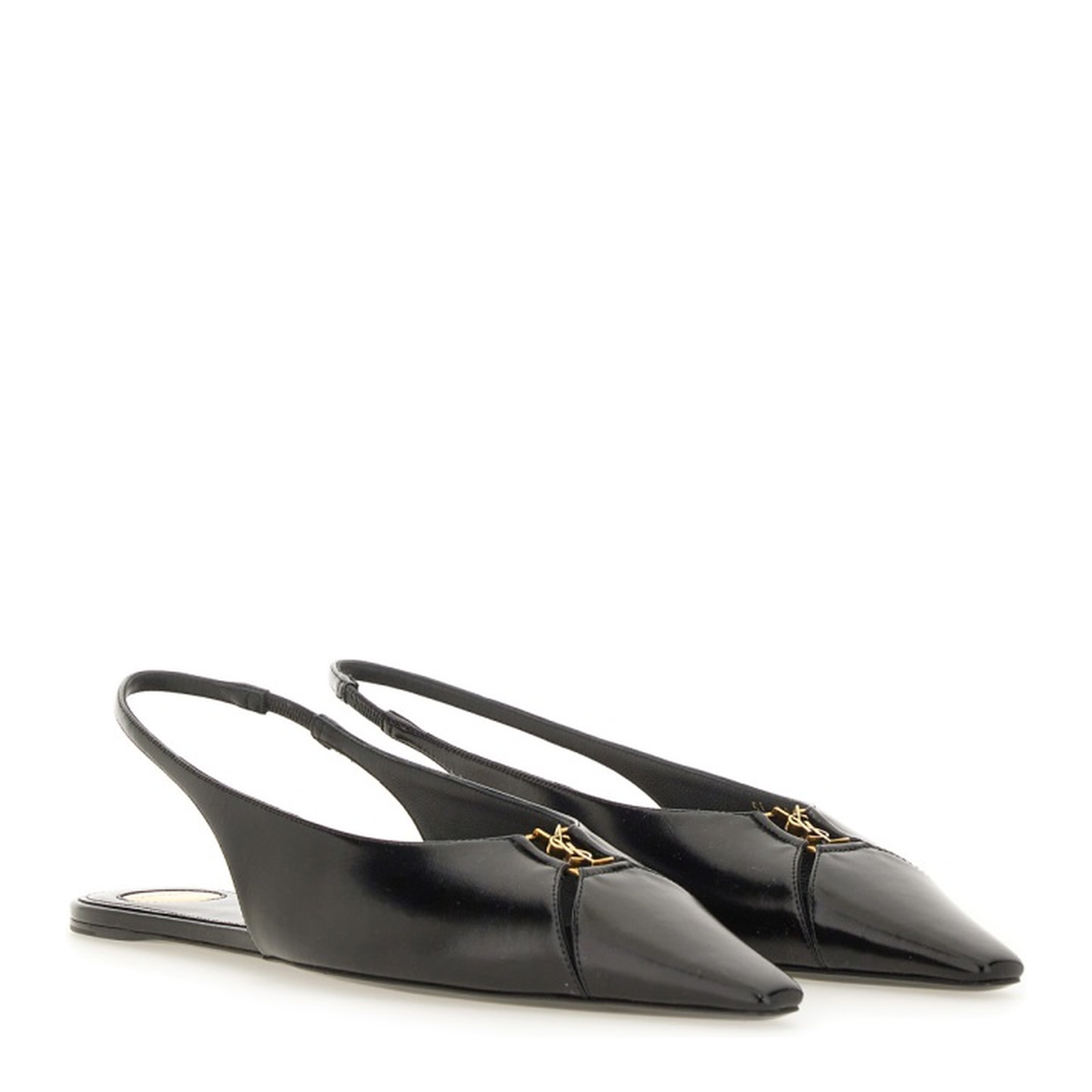 Black Leather Pointed Toe Slingback Strap Flat Sole - Image 2