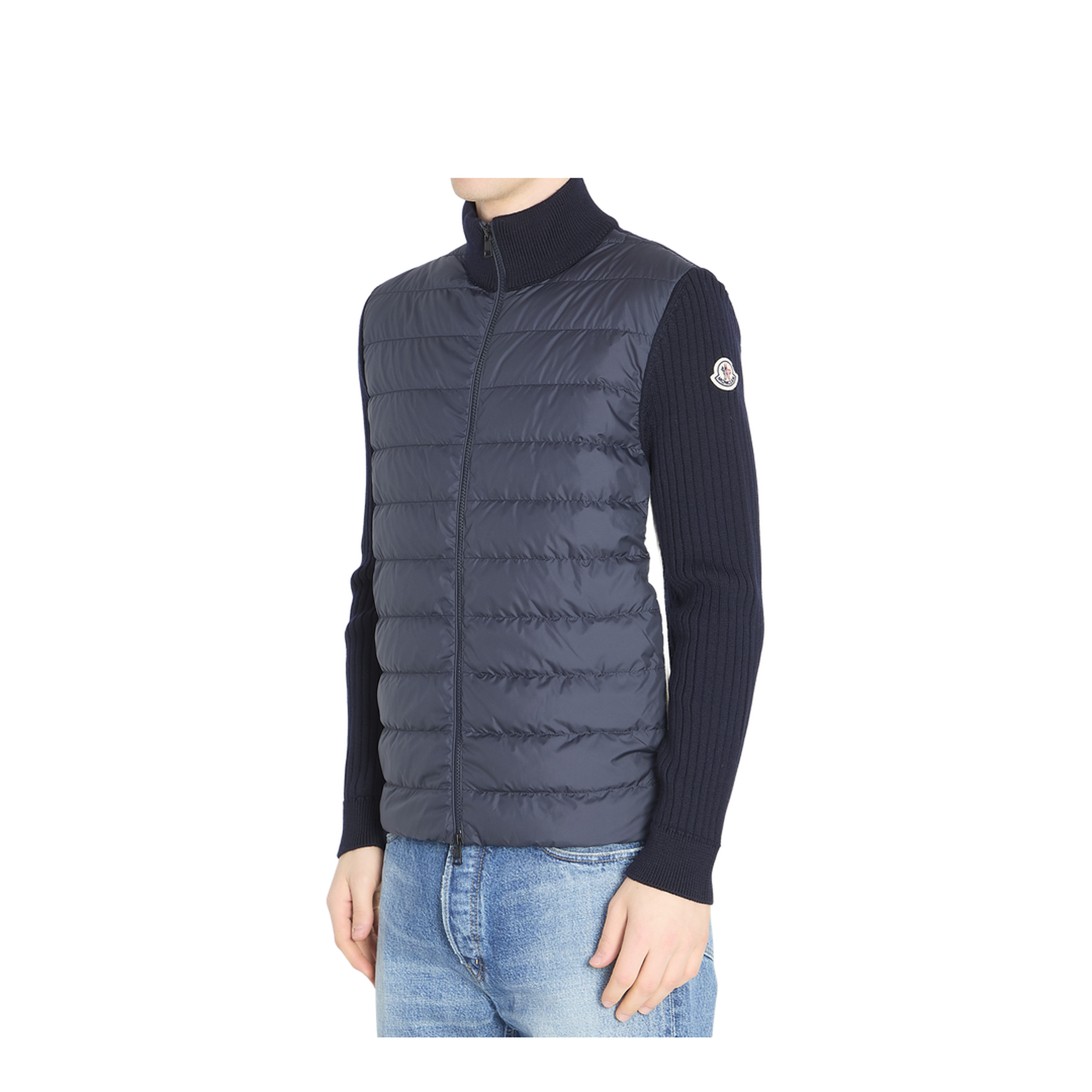 Navy Blue Padded Wool Zip-Up Cardigan - Image 2