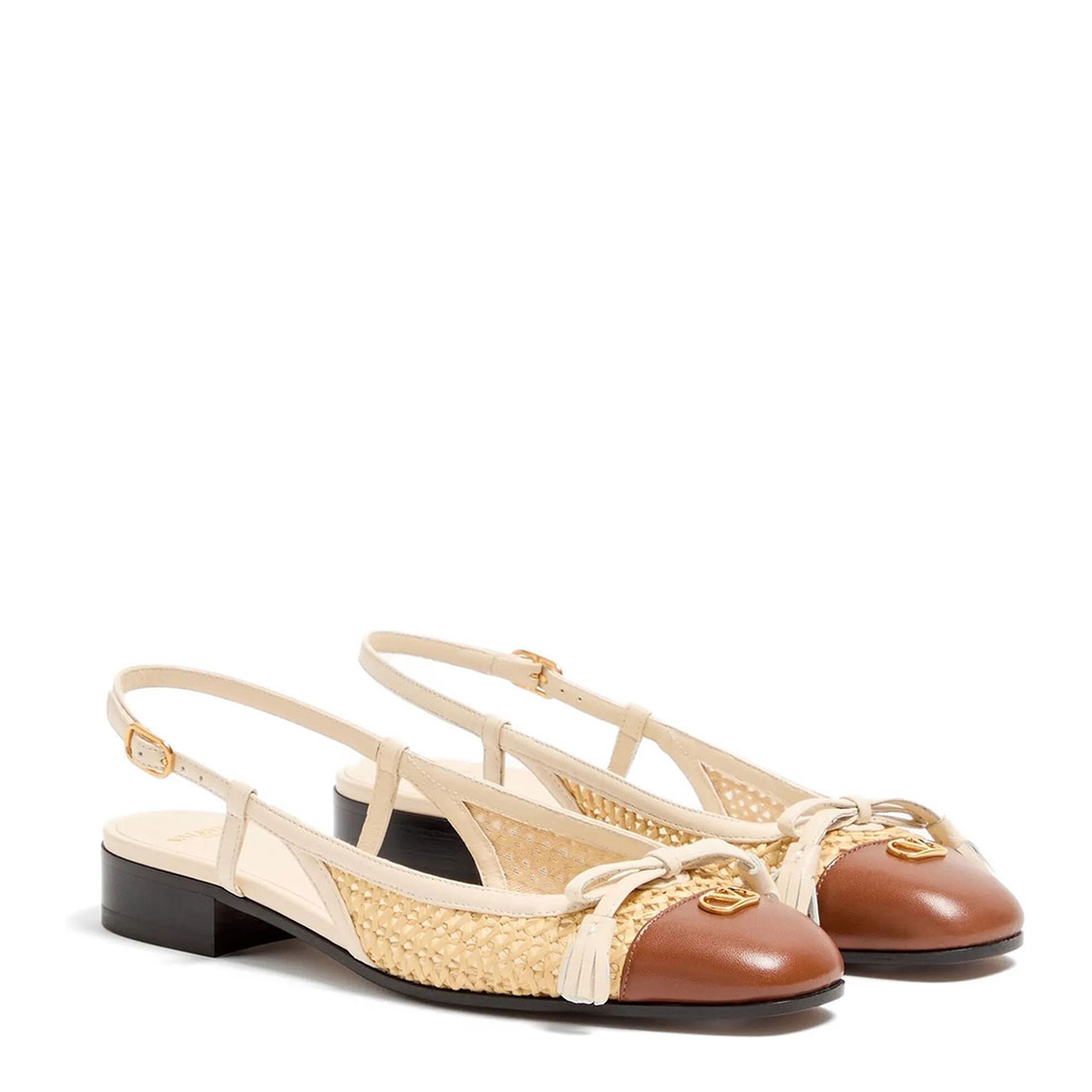 Leather and Raffia Slingback Ballerinas - Image 3
