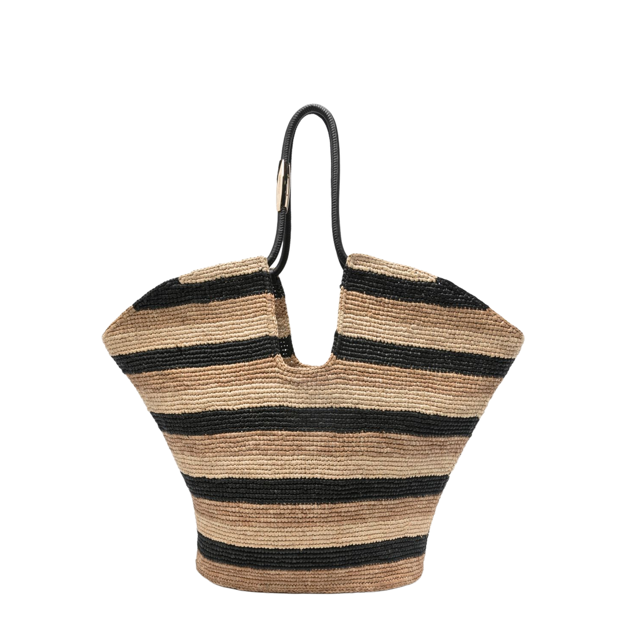 Goldentime Large Raffia Tote - Black Stripes - Image 1
