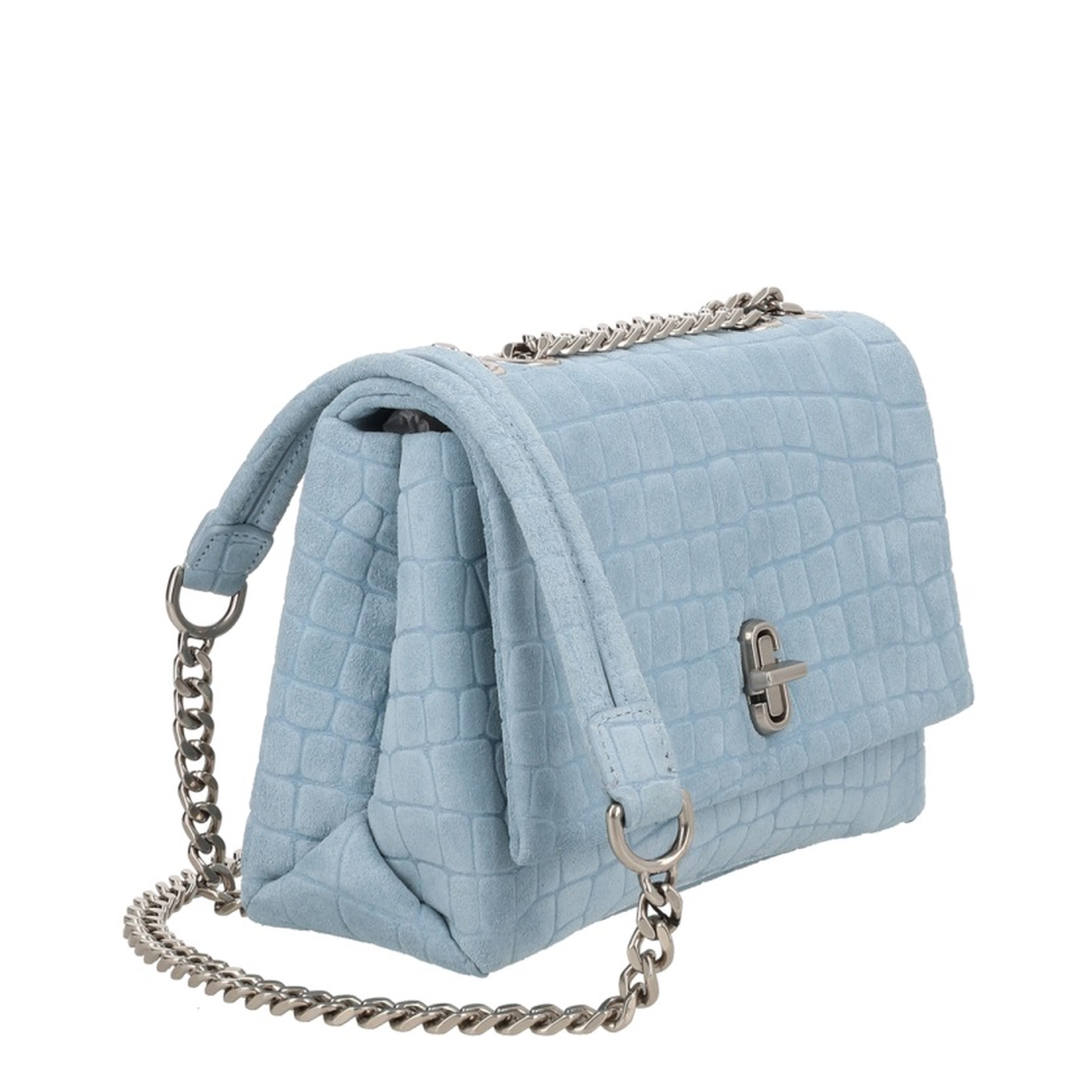 Slim Croc Suede Dual Chain Shoulder Bag - Blue - Image 3