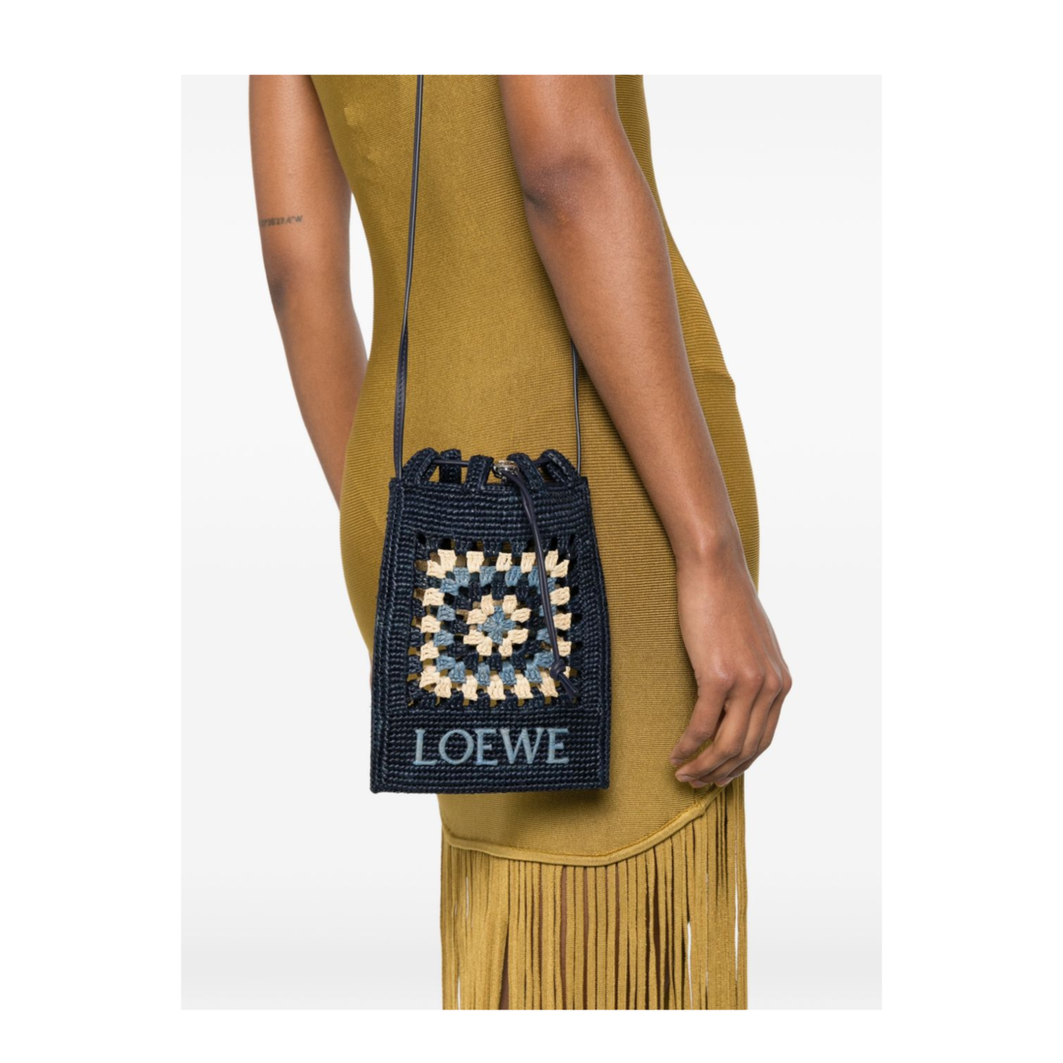 Paula's Ibiza Raffia and Calfskin Crossbody Bag - Navy - Image 5