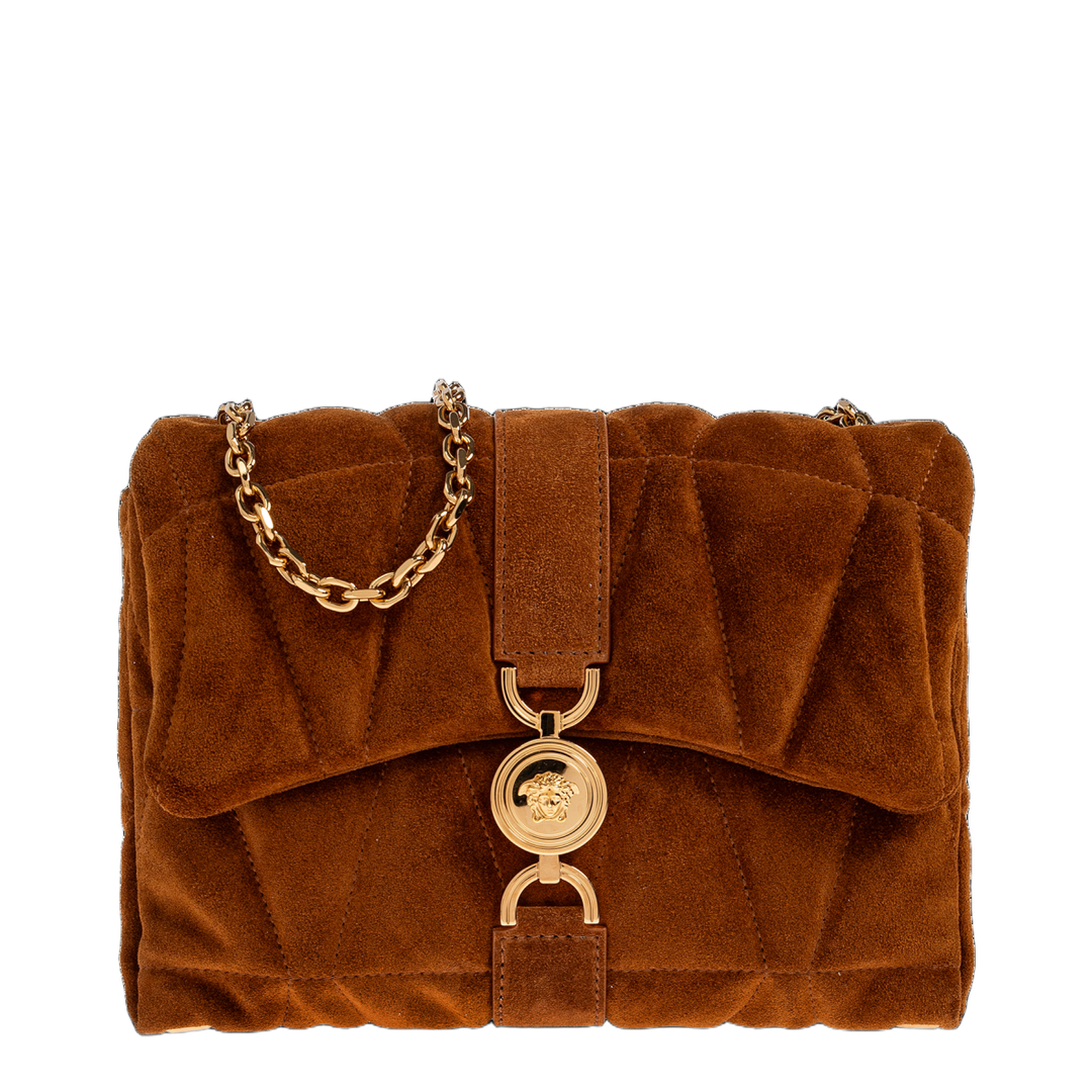 Quilted Chain Suede Shoulder Bag - Brown - Image 1