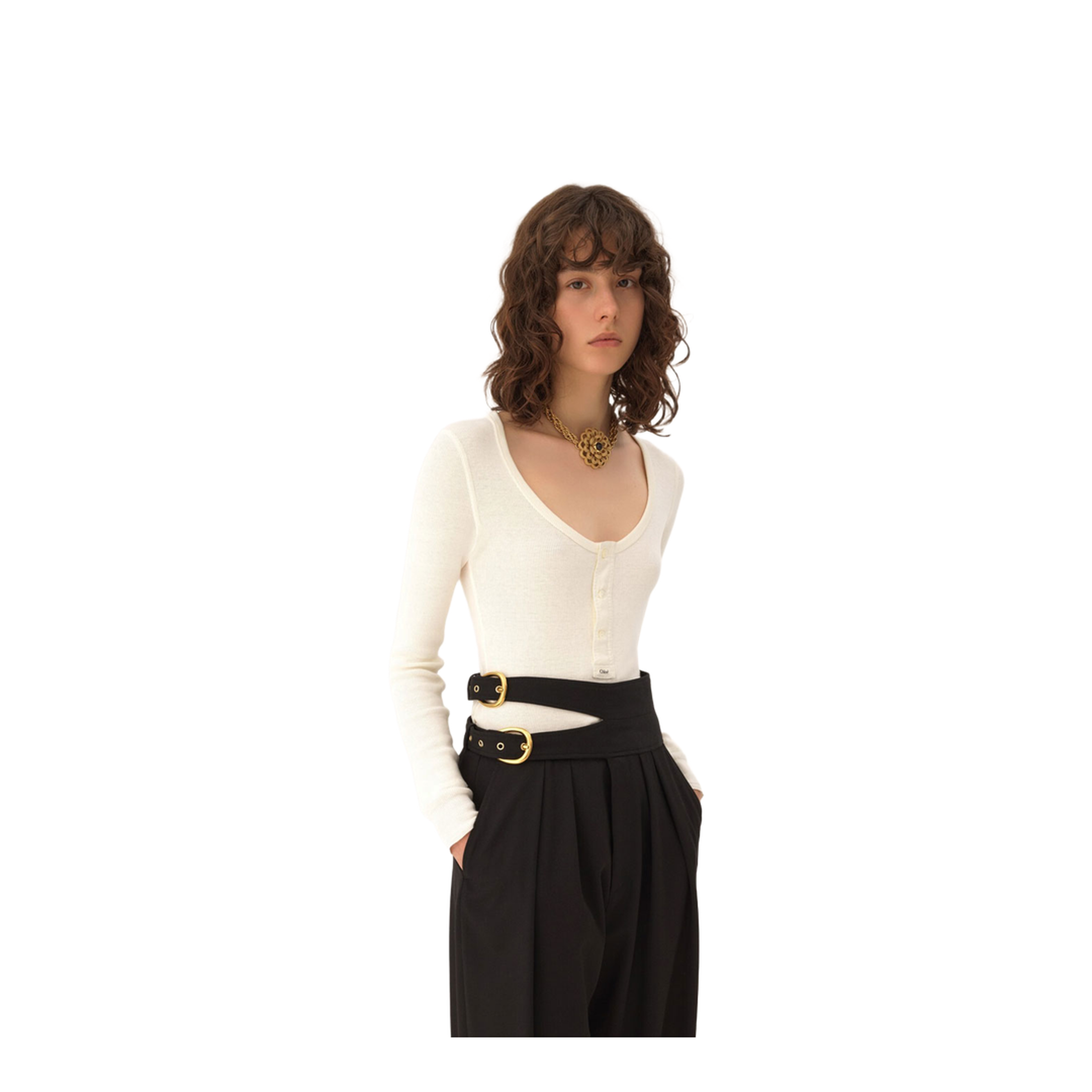 Scoop-Neck Cotton Jersey Henley Top - Image 2