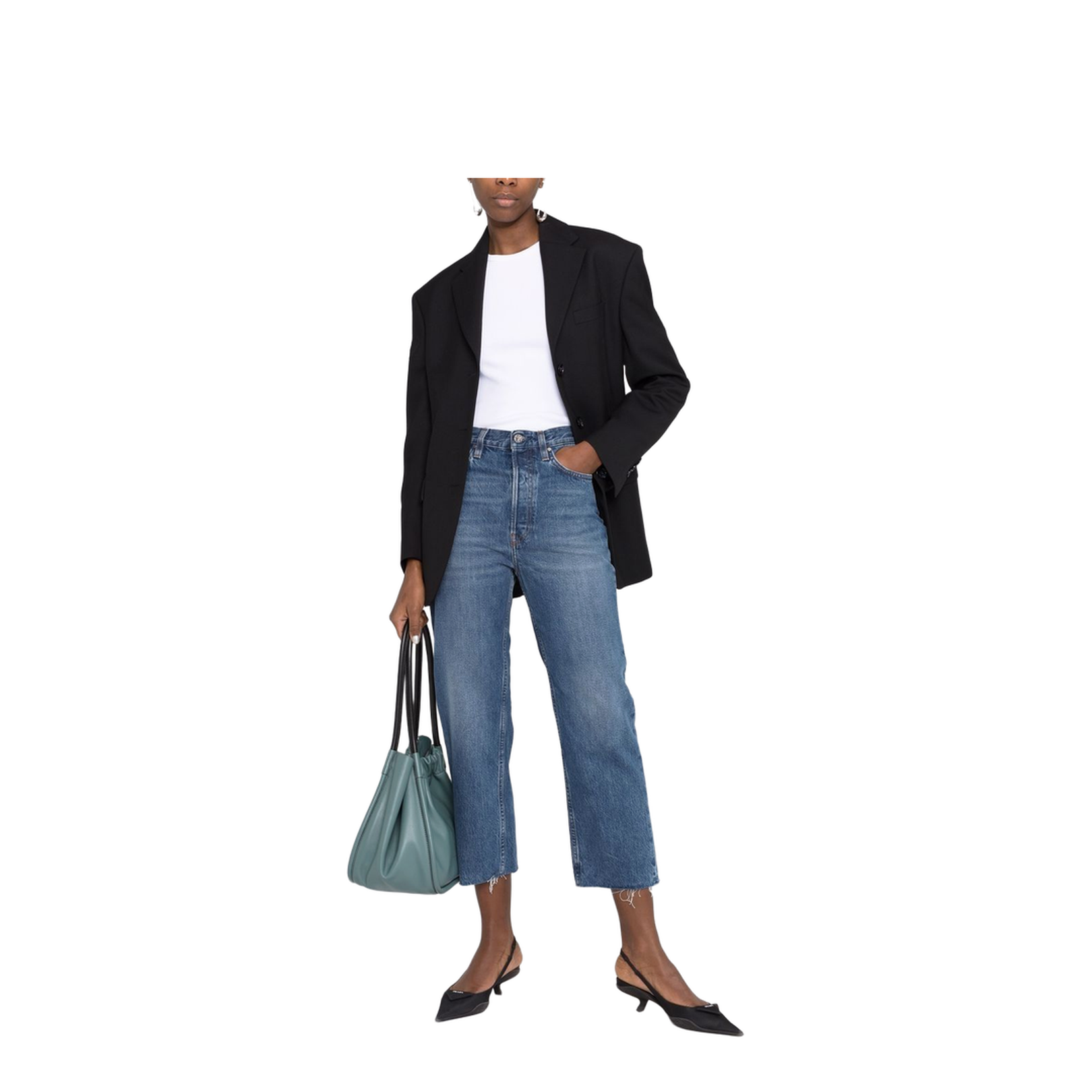 Blue Cotton Cropped Straight-Leg Jeans - Image 2