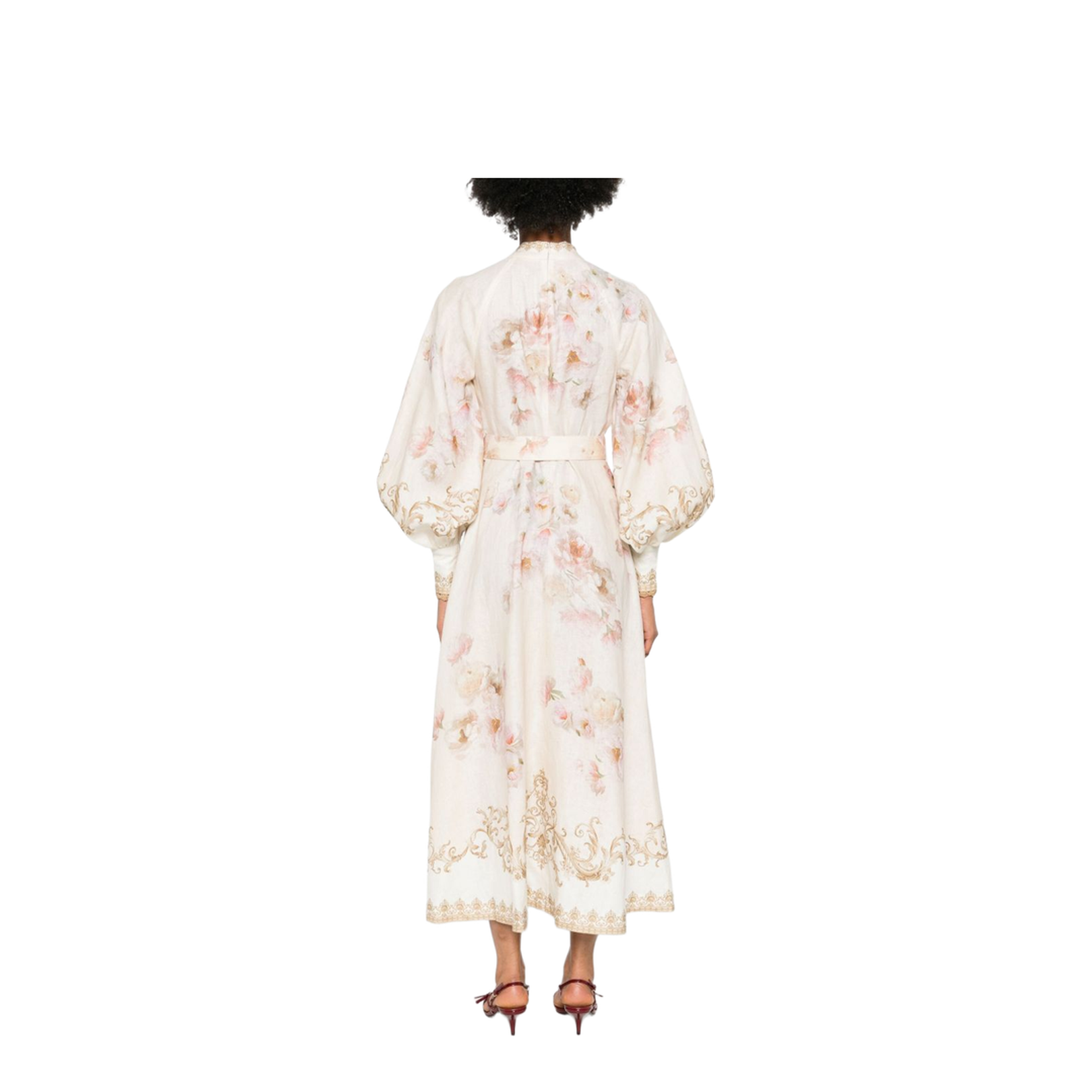Cream Floral Baroque Linen Maxi Dress - Image 5