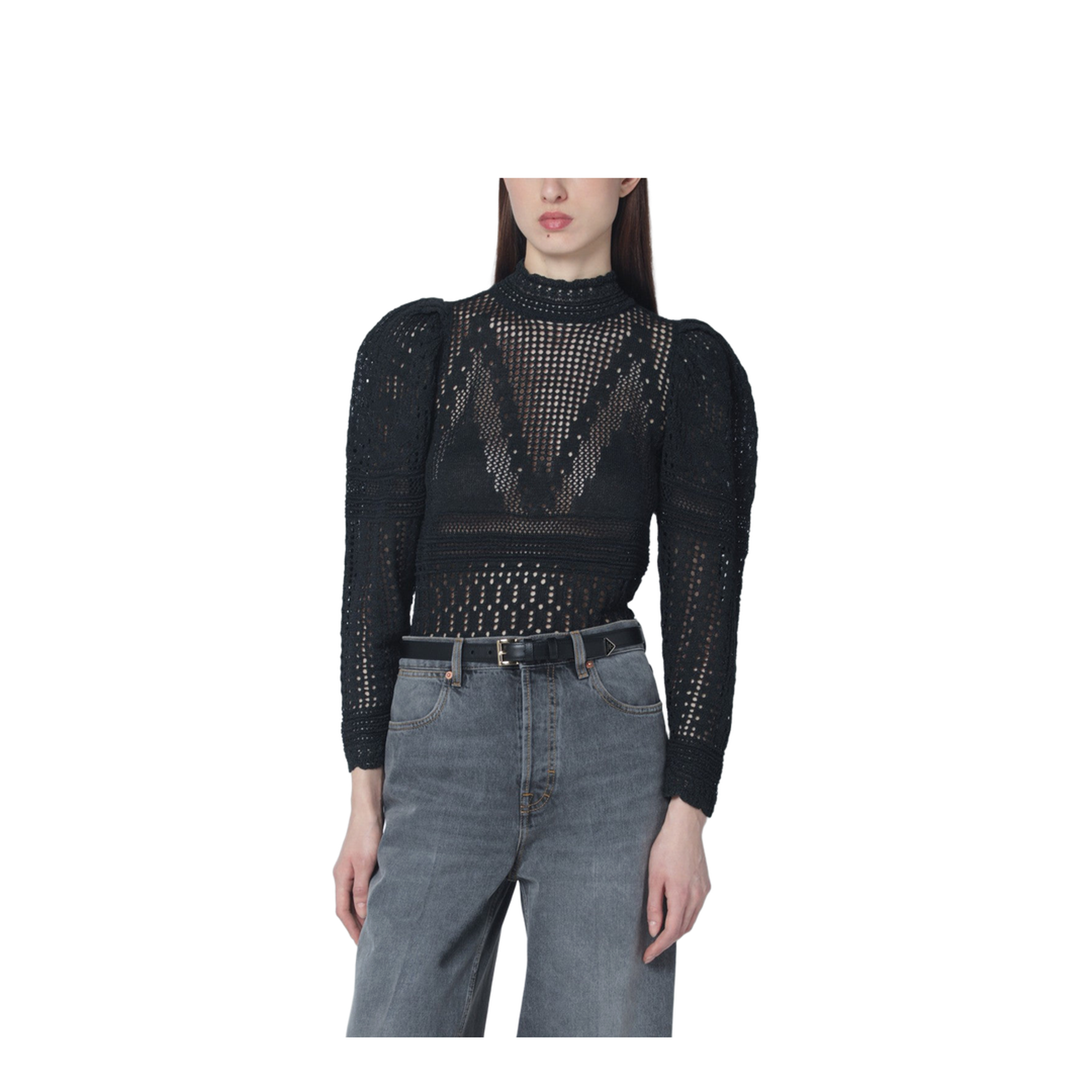 Dahara Black Openwork Knit Top - Image 1