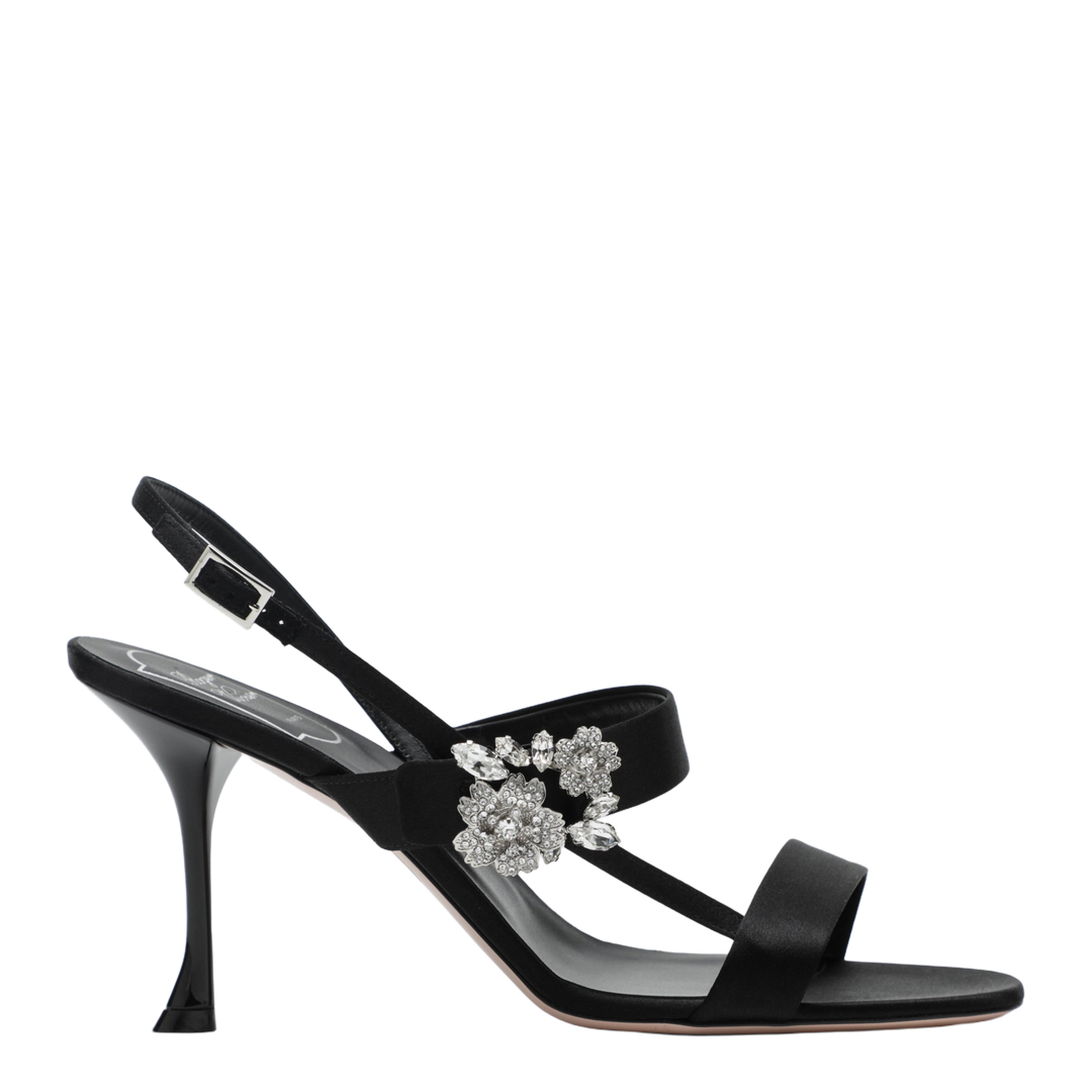 Black Satin Efflorescence Sandals - Image 1