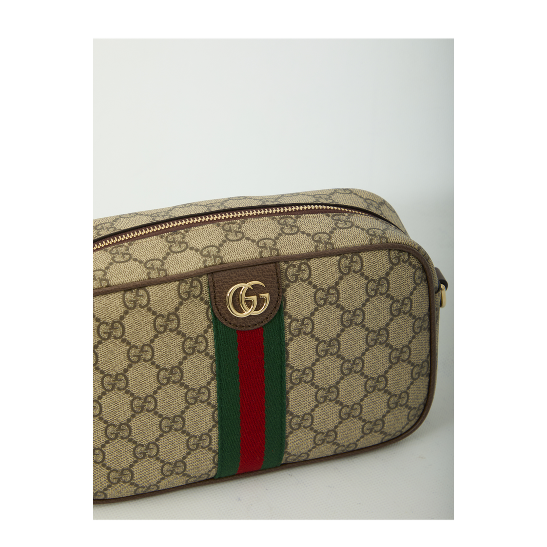 Ophidia Small GG Monogram Coated Fabric Crossbody - Beige and Dark Brown - Image 4