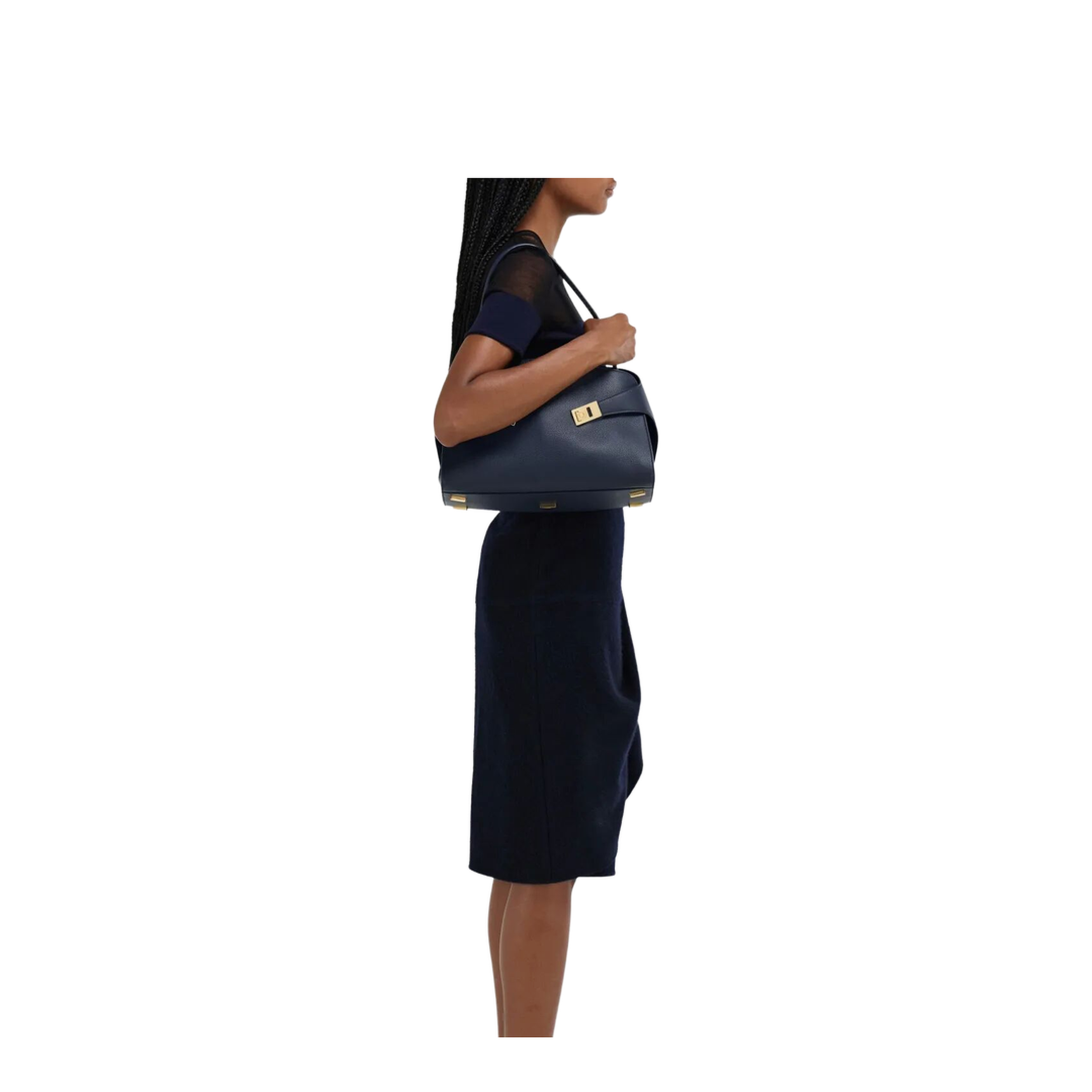 Hug Soft Medium Calf Leather Shoulder Bag - NEW NAVY/T DI MORO - Image 2