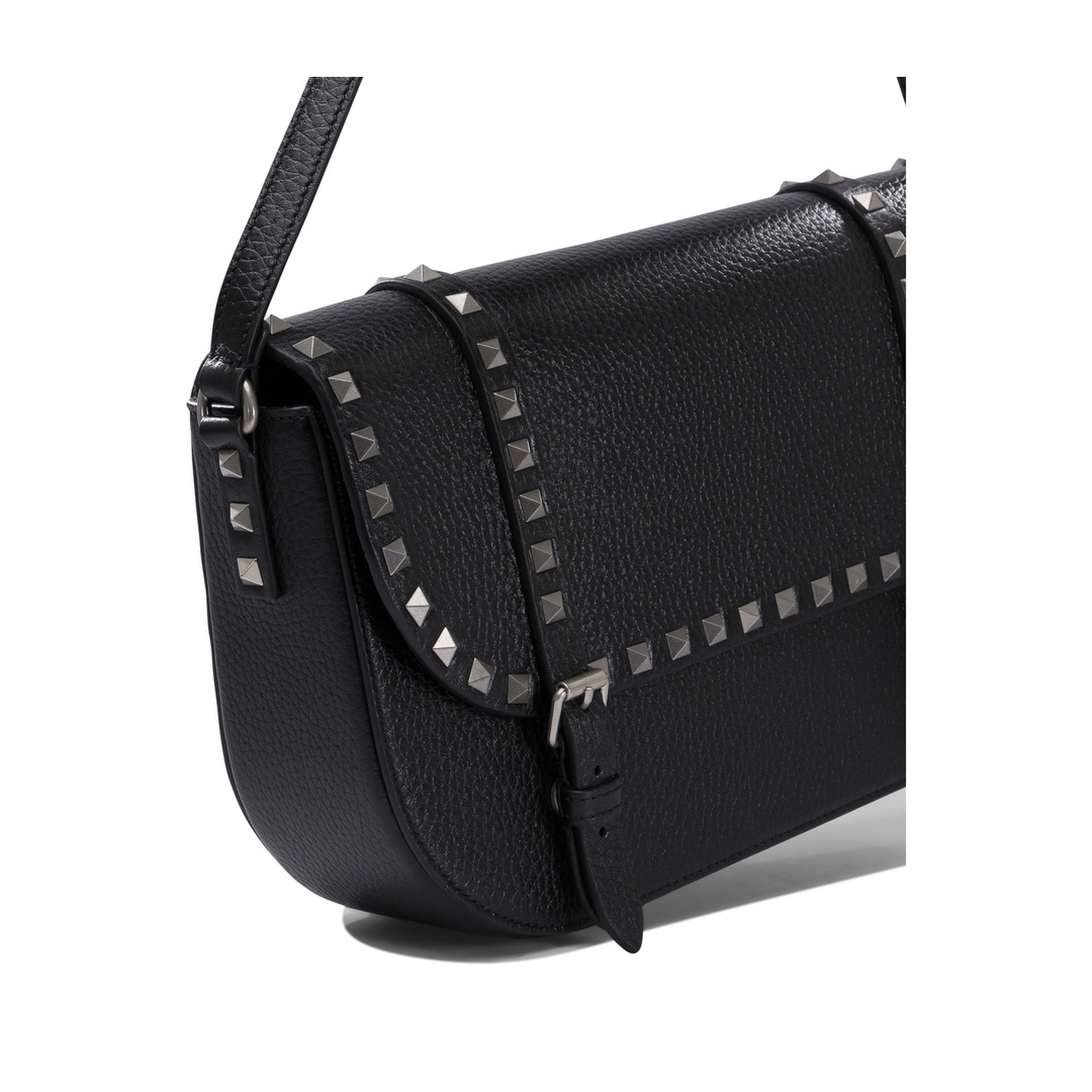Rockstud Calfskin Messenger Shoulder Bag - Black - Image 4