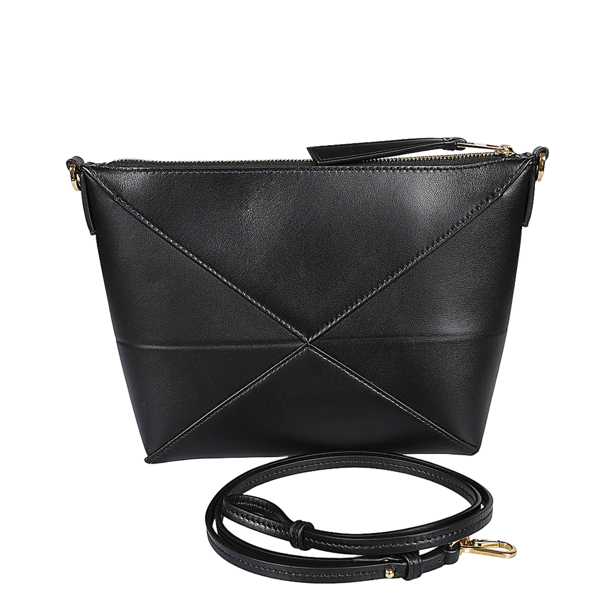 Puzzle Fold Leather Pouch - Black - Image 3