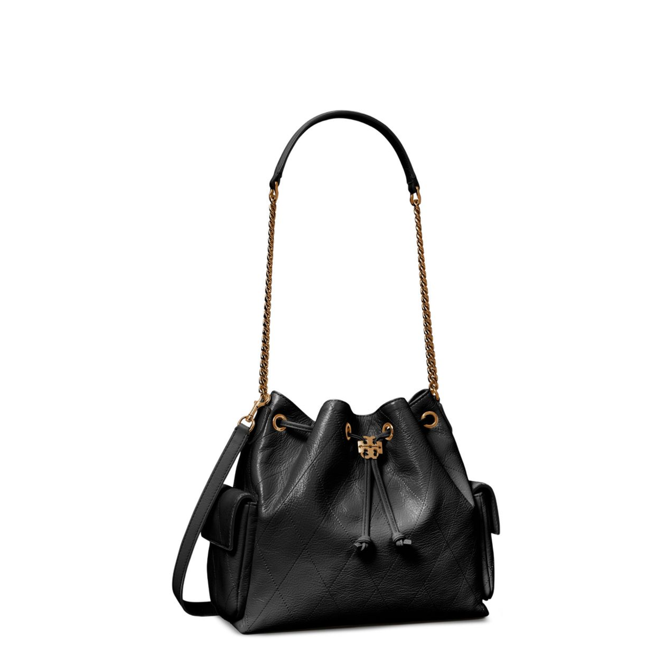 Charlie Medium Pebbled Leather Shoulder Bag - Black - Image 2